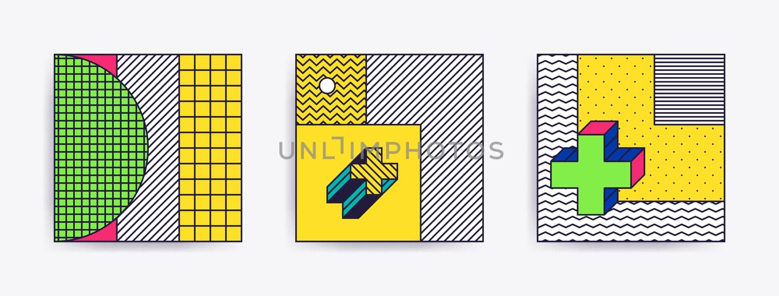 Big Collection with trendy backgrounds for your project, animation, advertisement, commercial banner, flyer, sale, frame. Simple poster, patches, badges in mix neo memphis, pop art style