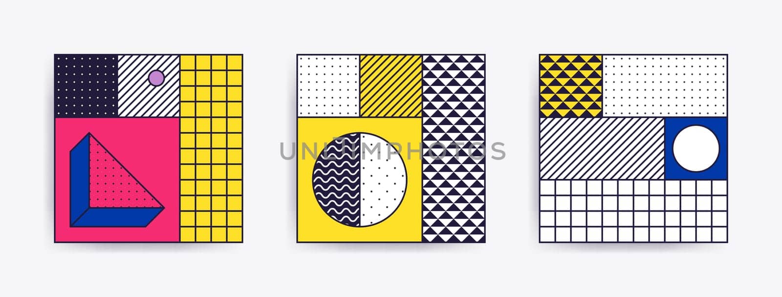 Big Collection with trendy backgrounds for your project, animation, advertisement, commercial banner, flyer, sale, frame. Simple poster, patches, badges in mix neo memphis, pop art style