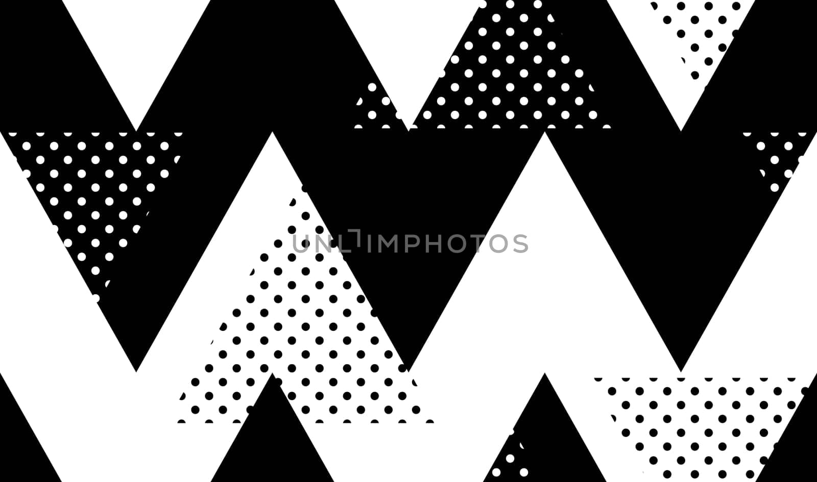 Vector Seamless Pattern. Abstract Geometric Black and White Doted Linear Triangle, Stylish Tiles with different ornament, Retro illustration. Simple background of perforated rhombus