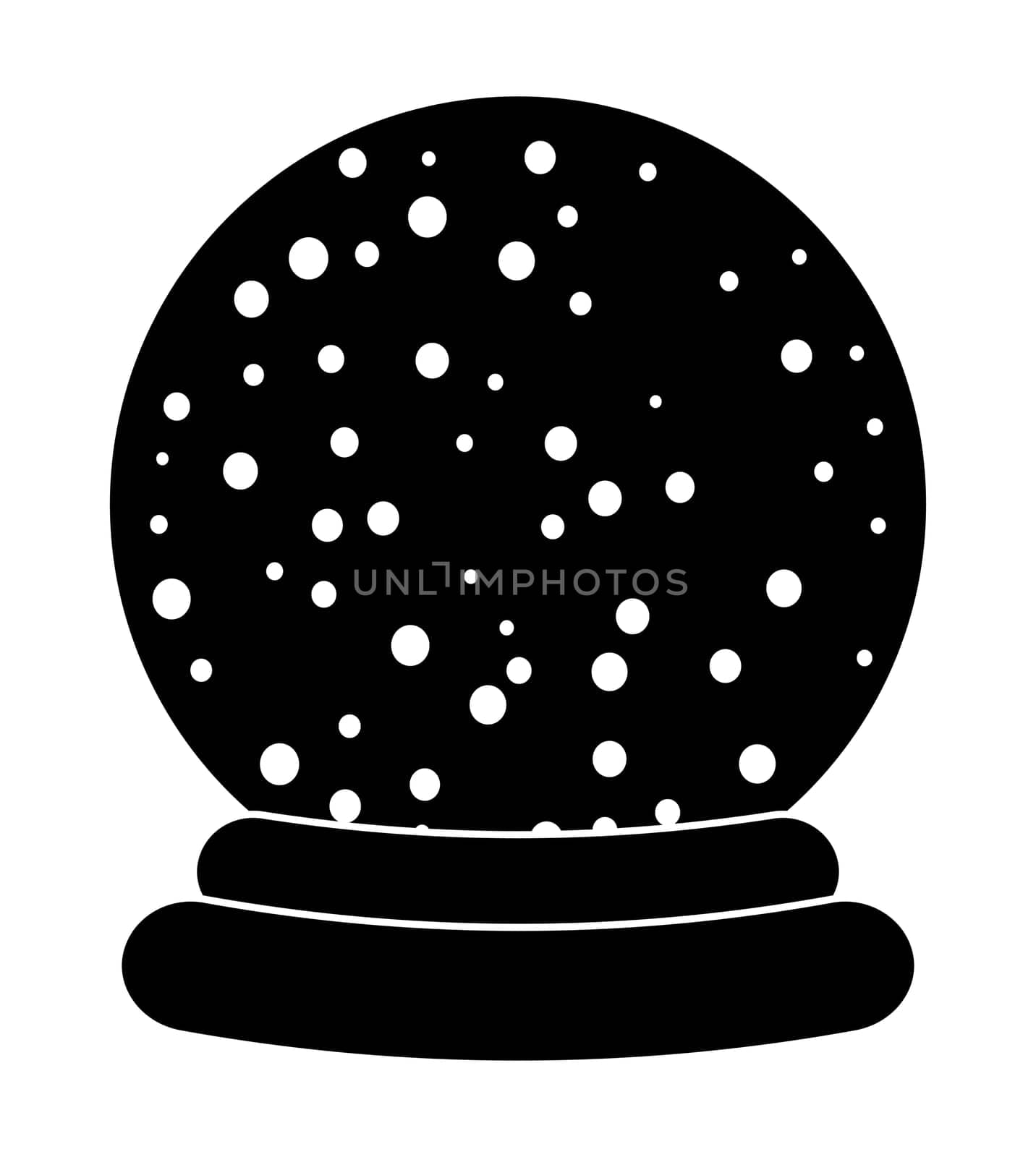 Christmas snowglobe cartoon design, icon, symbol for card. Winter transparent glass ball with the falling snow.  Vector illustration isolated on white background.