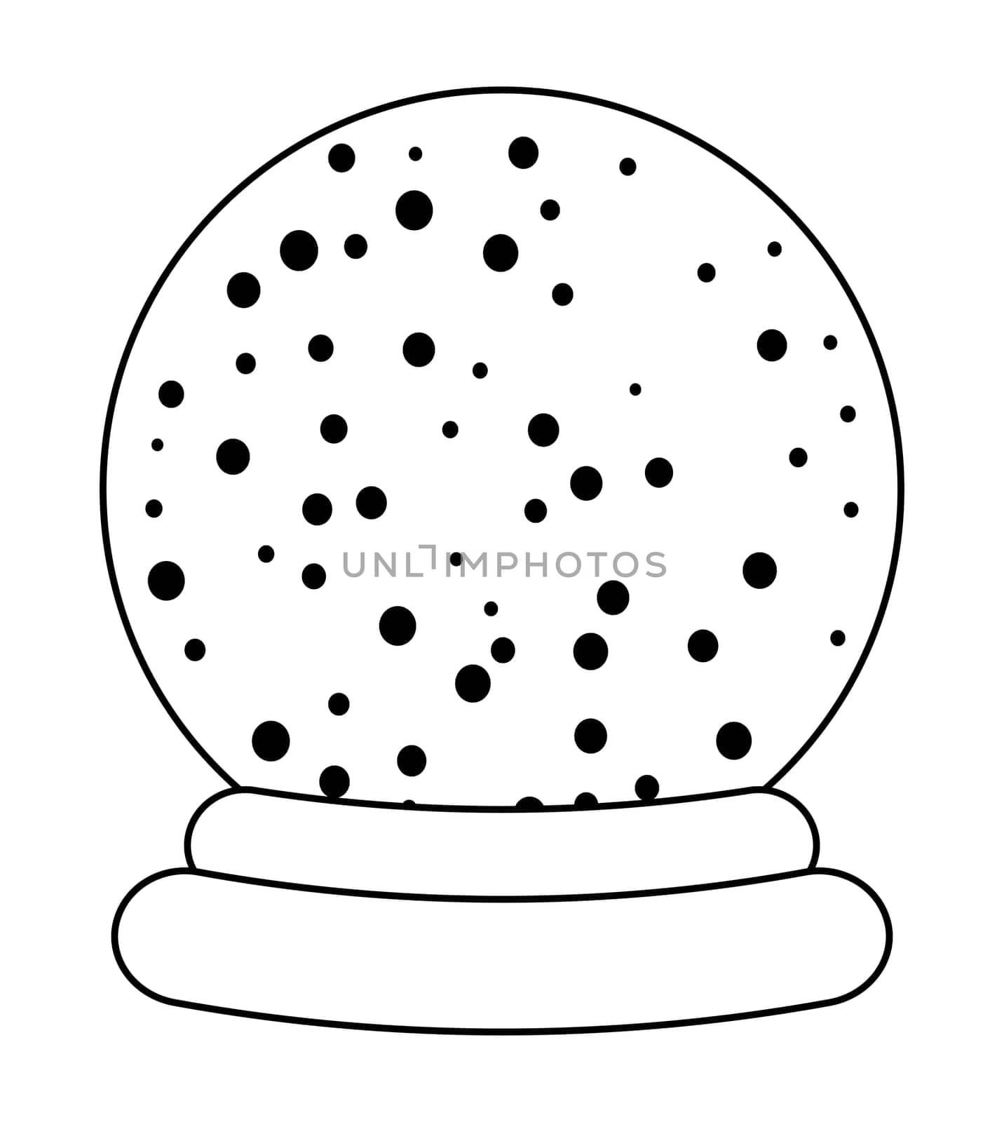 Christmas snowglobe cartoon design, icon, symbol for card. Winter transparent glass ball with the falling snow.  Vector illustration isolated on white background.