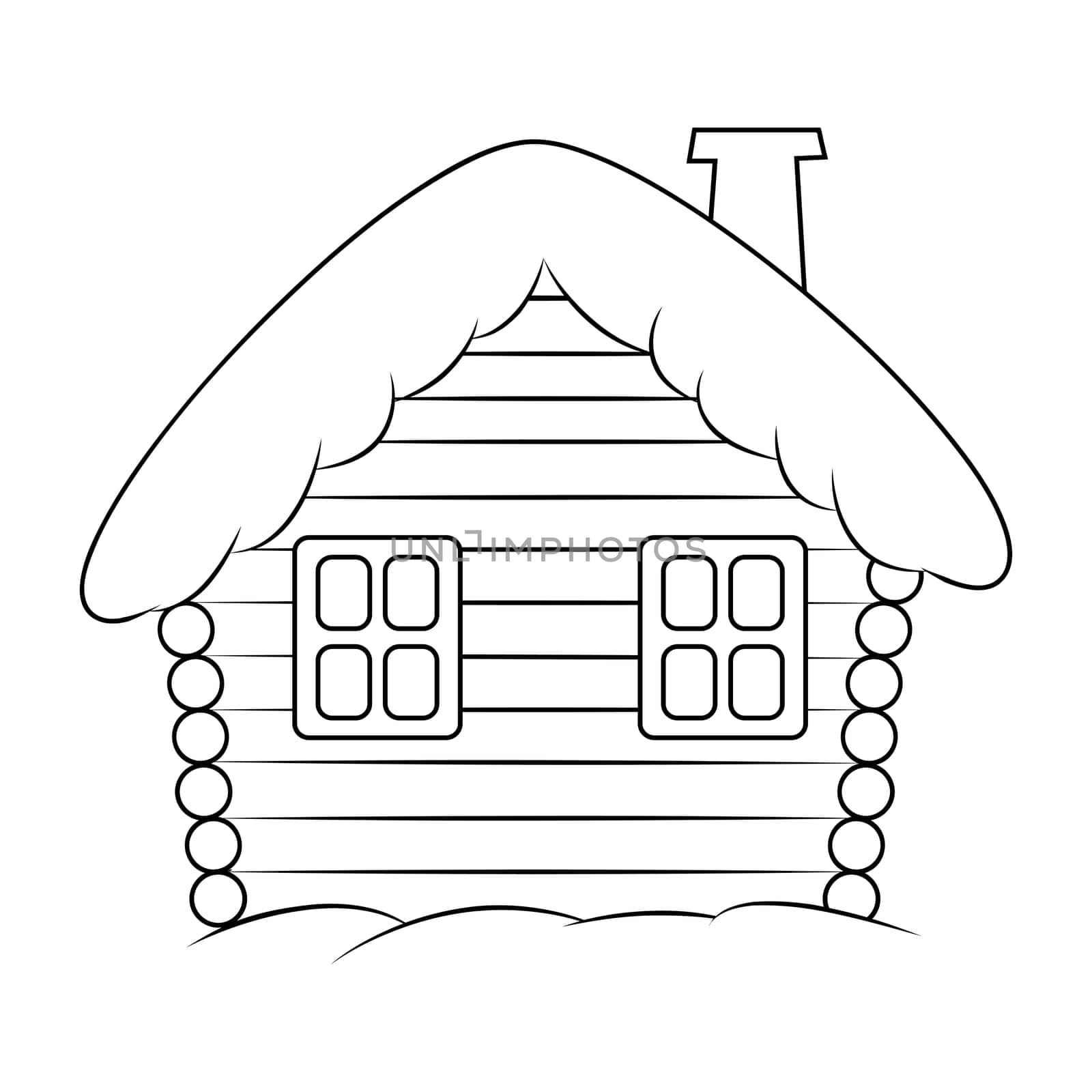 House with snow cartoon silhouette illustration. Winter snowy Christmas home, cottage isolated on white background.