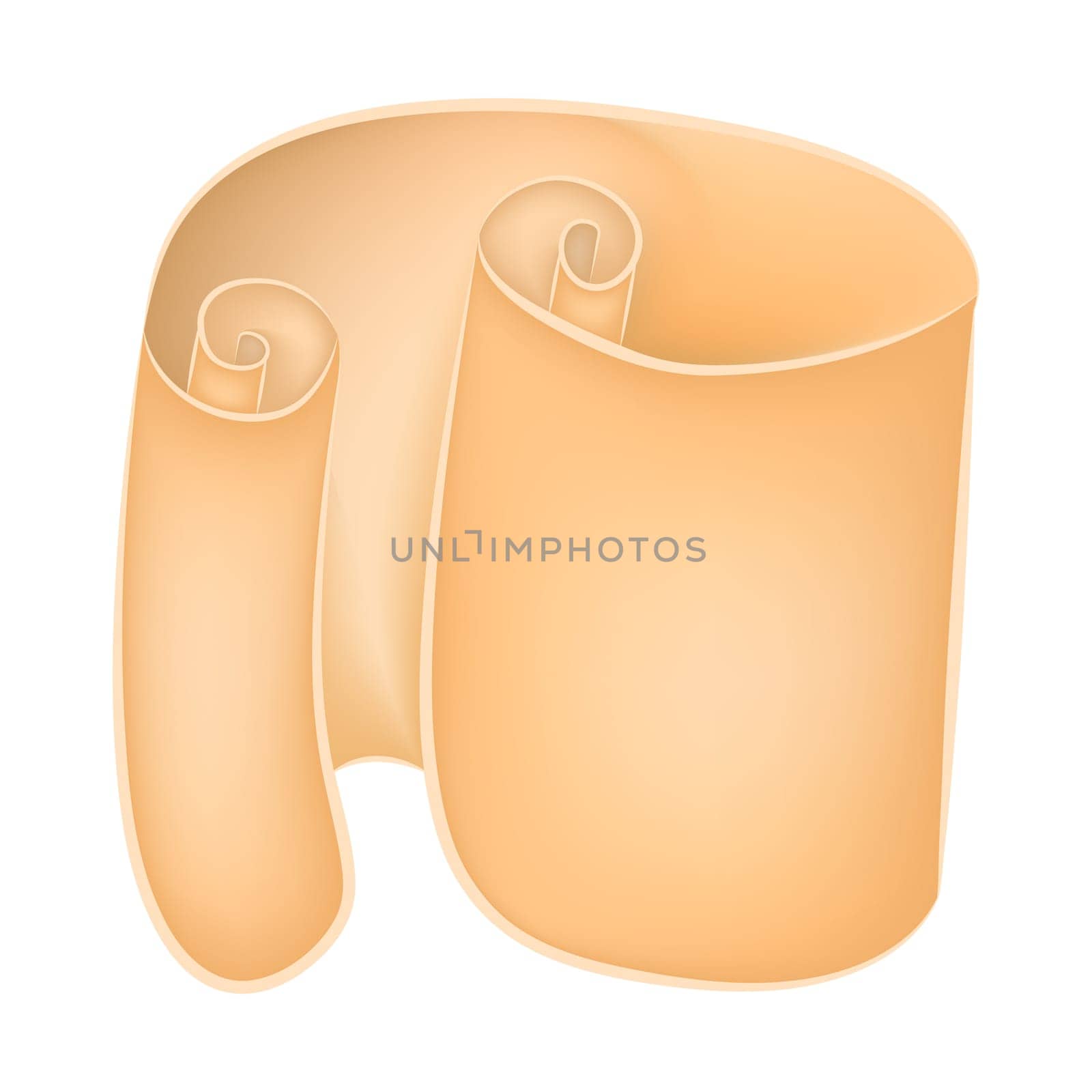 Paper scroll clipart vector isolated on white background. Empty, blank parchment rolled up scroll, old paper sheet texture illustration.