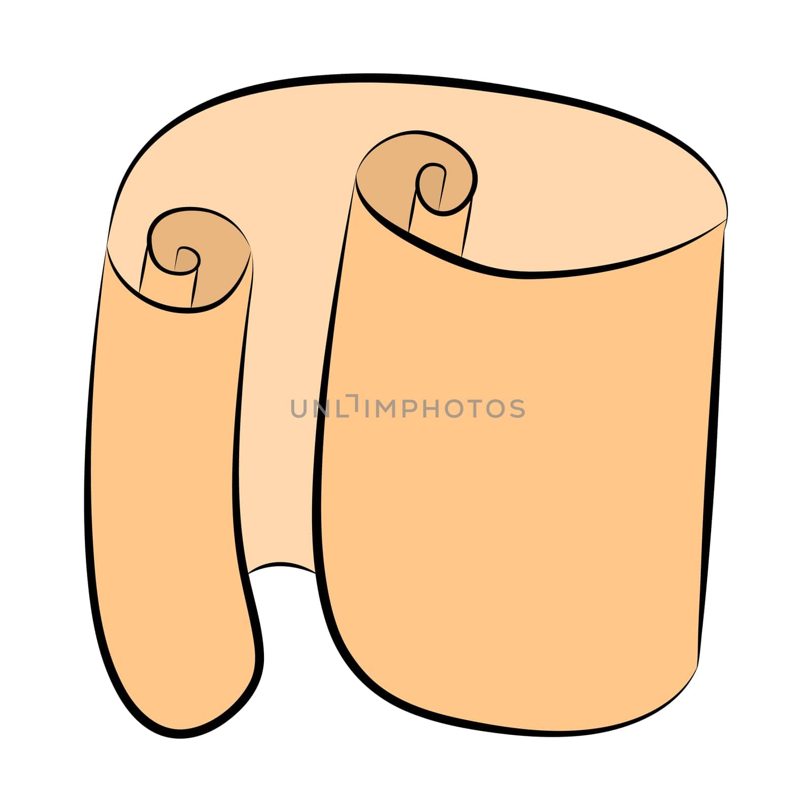 Paper scroll clipart vector isolated on white background. Empty, blank parchment rolled up scroll, old paper sheet texture illustration.