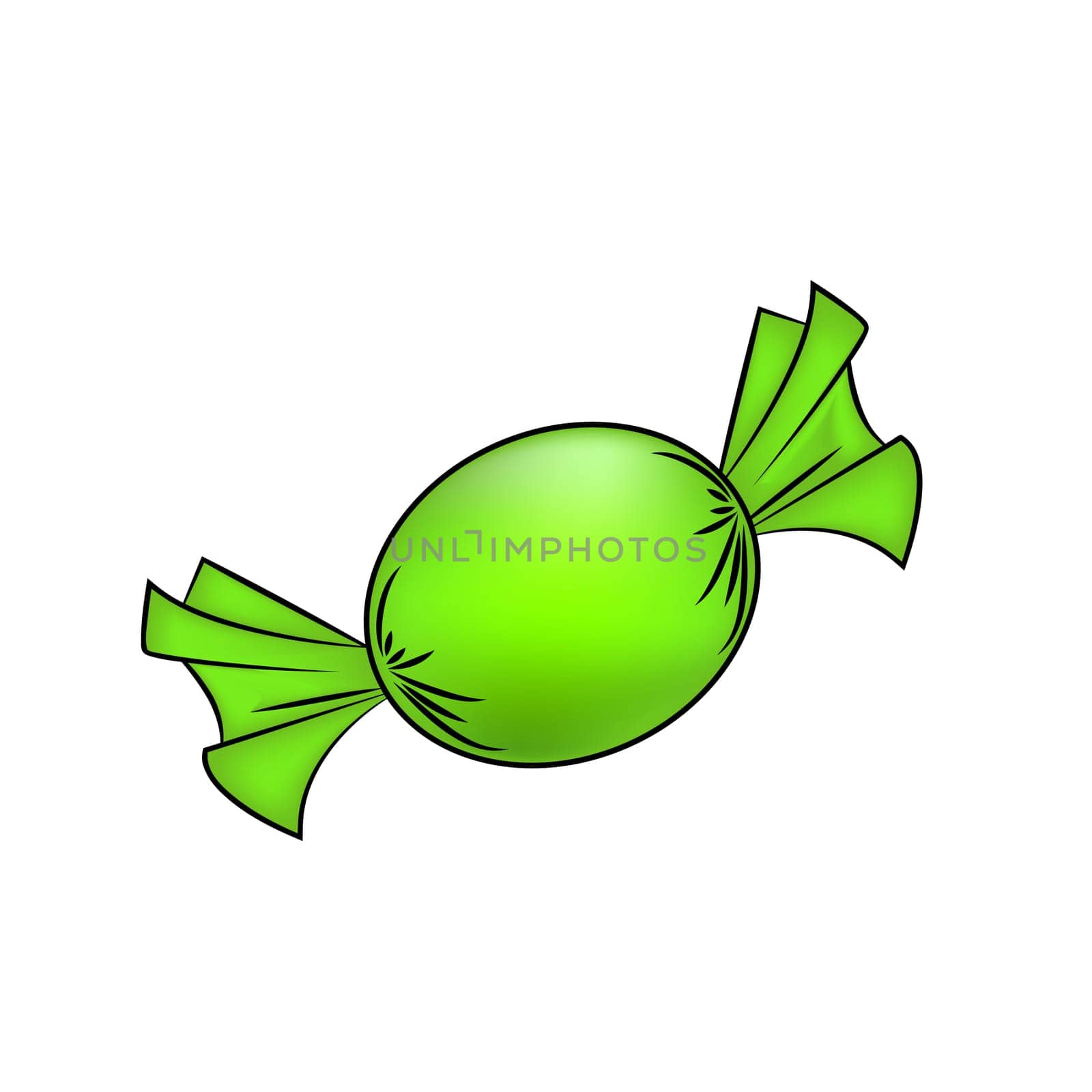 Christmas wrapped candy. Green packaged sweet, goody in a piece of paper. Vector illustration isolated on a white background.