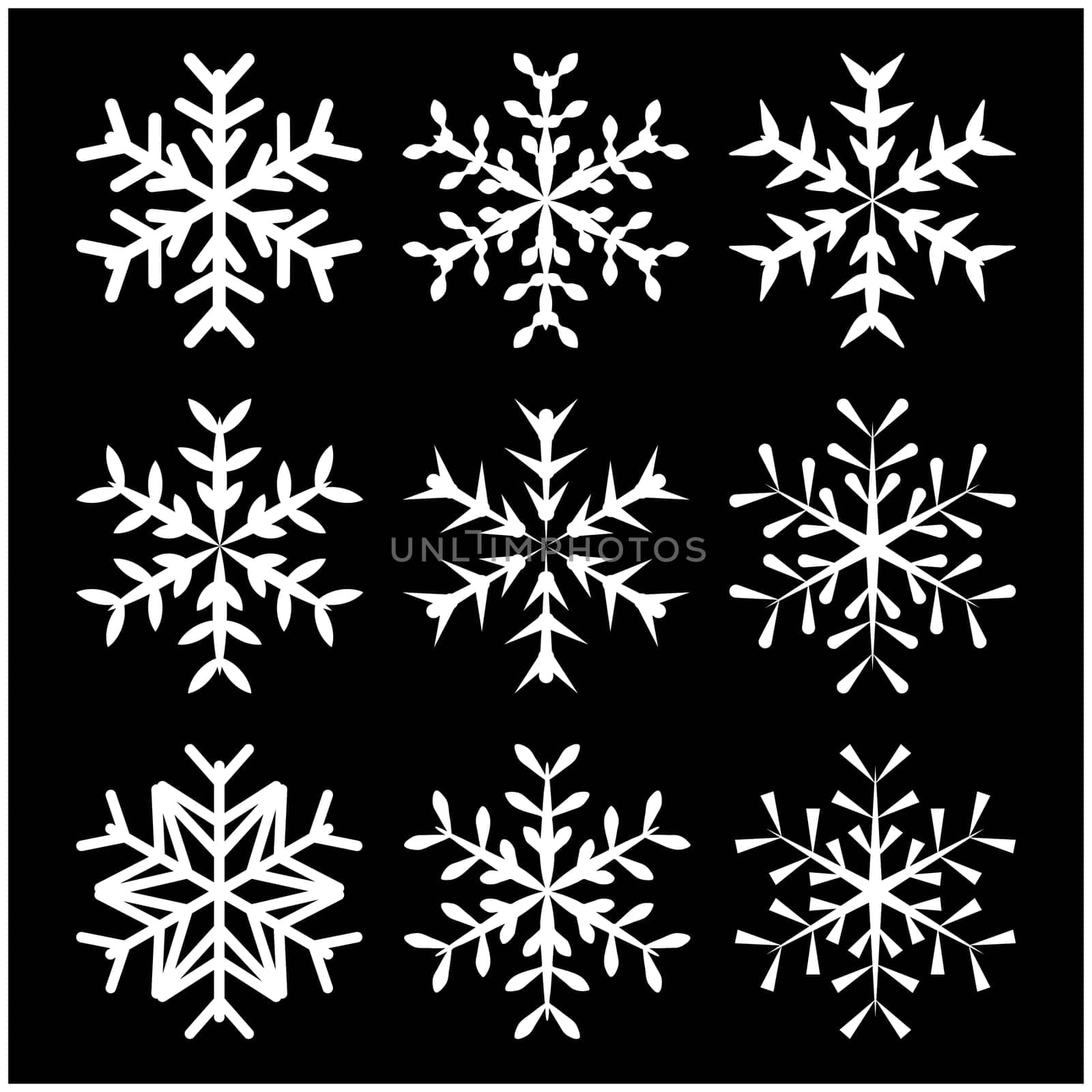 Snowflake silhouette icon, symbol, design. Winter, christmas vector illustration isolated on the black background.