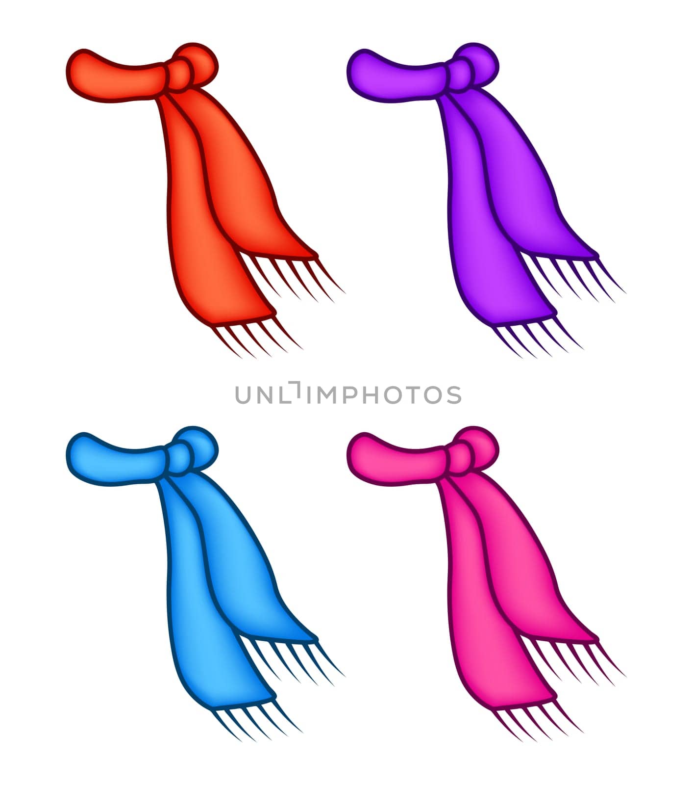 scarf icon, winter wool symbol, design. vector illustration isolated on white background. Different colors