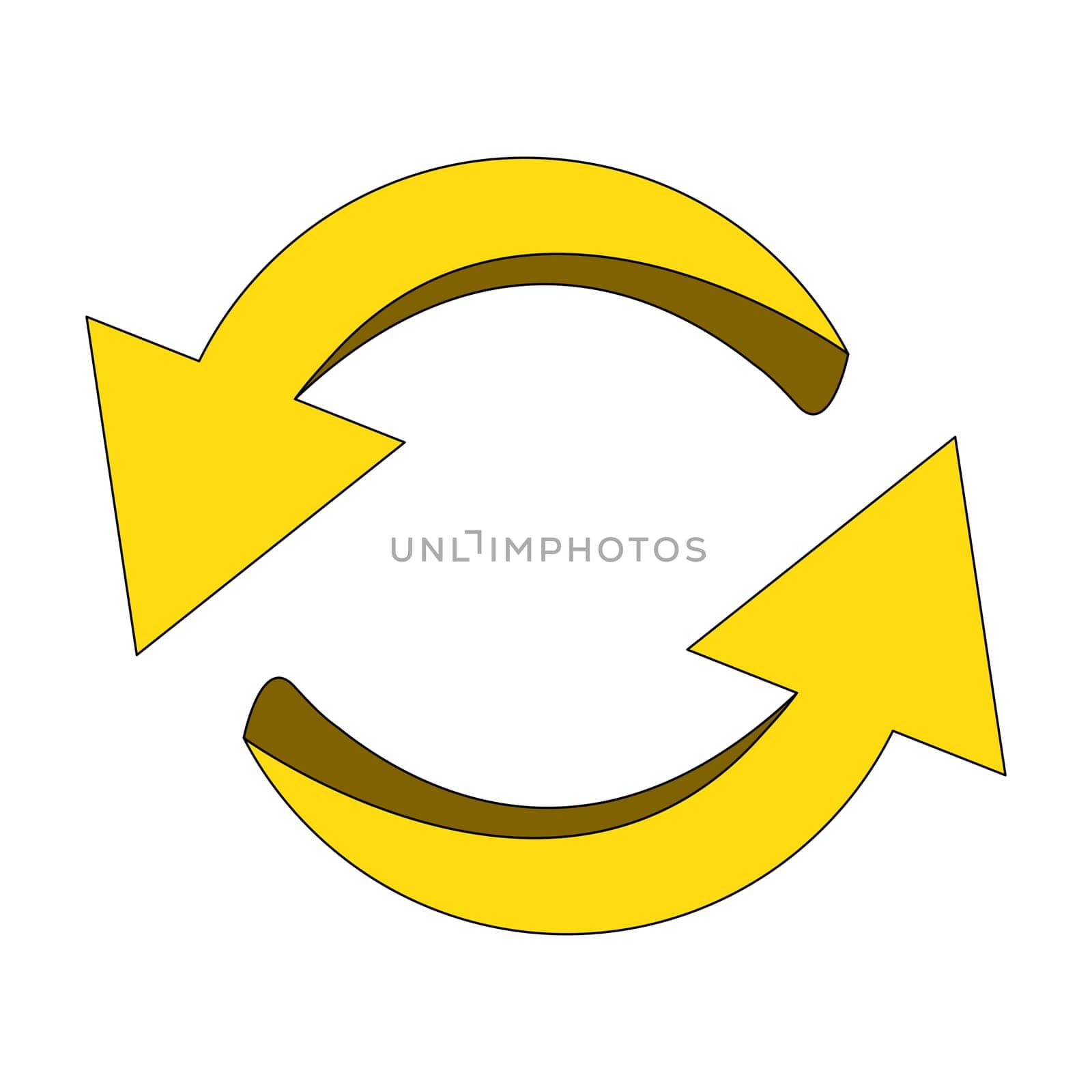 Arrow symbol, yellow icon clipart cycle business concept. Vector illustration isolated on white background.