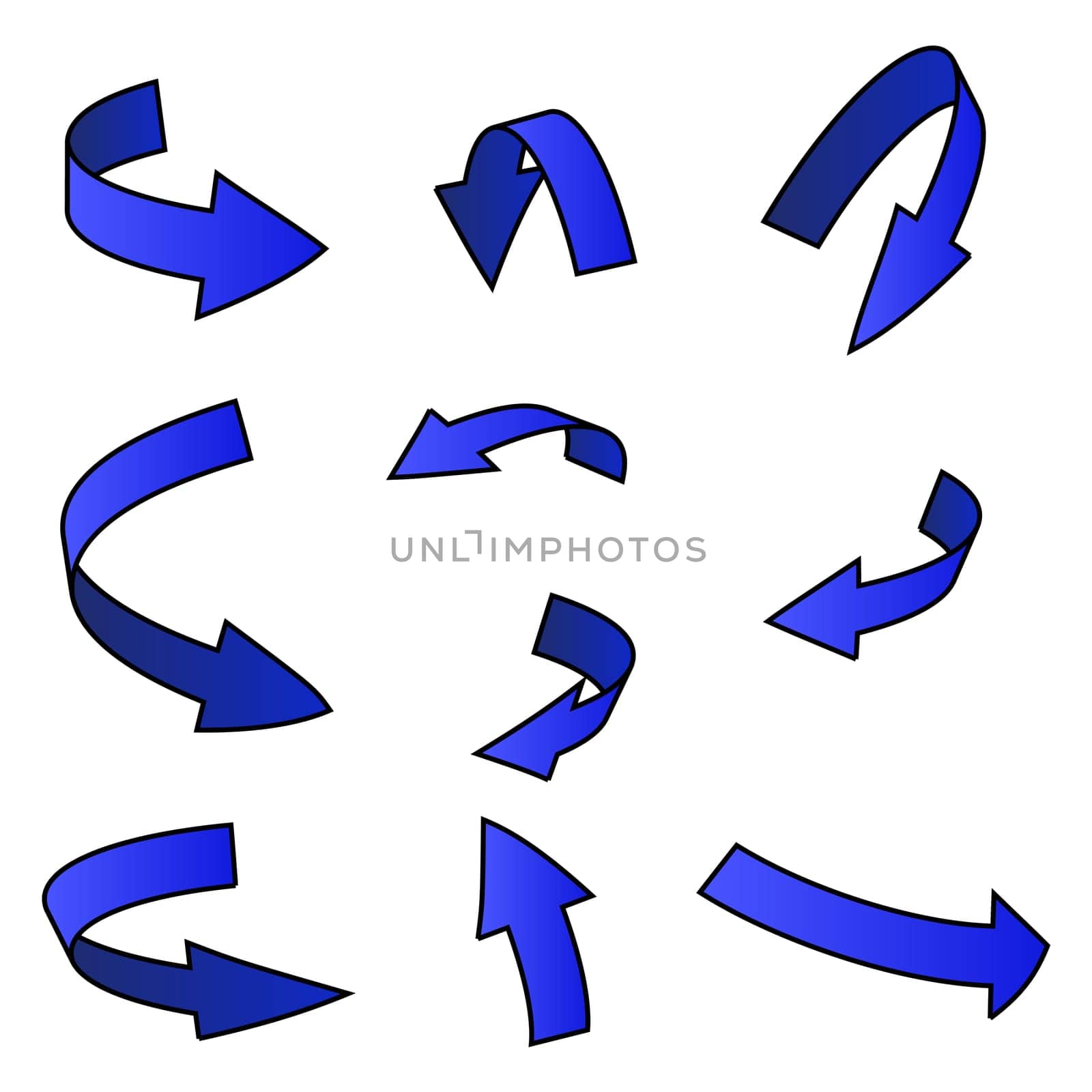 blue Arrow symbol, curved icon business concept set . Vector illustration isolated on white background.