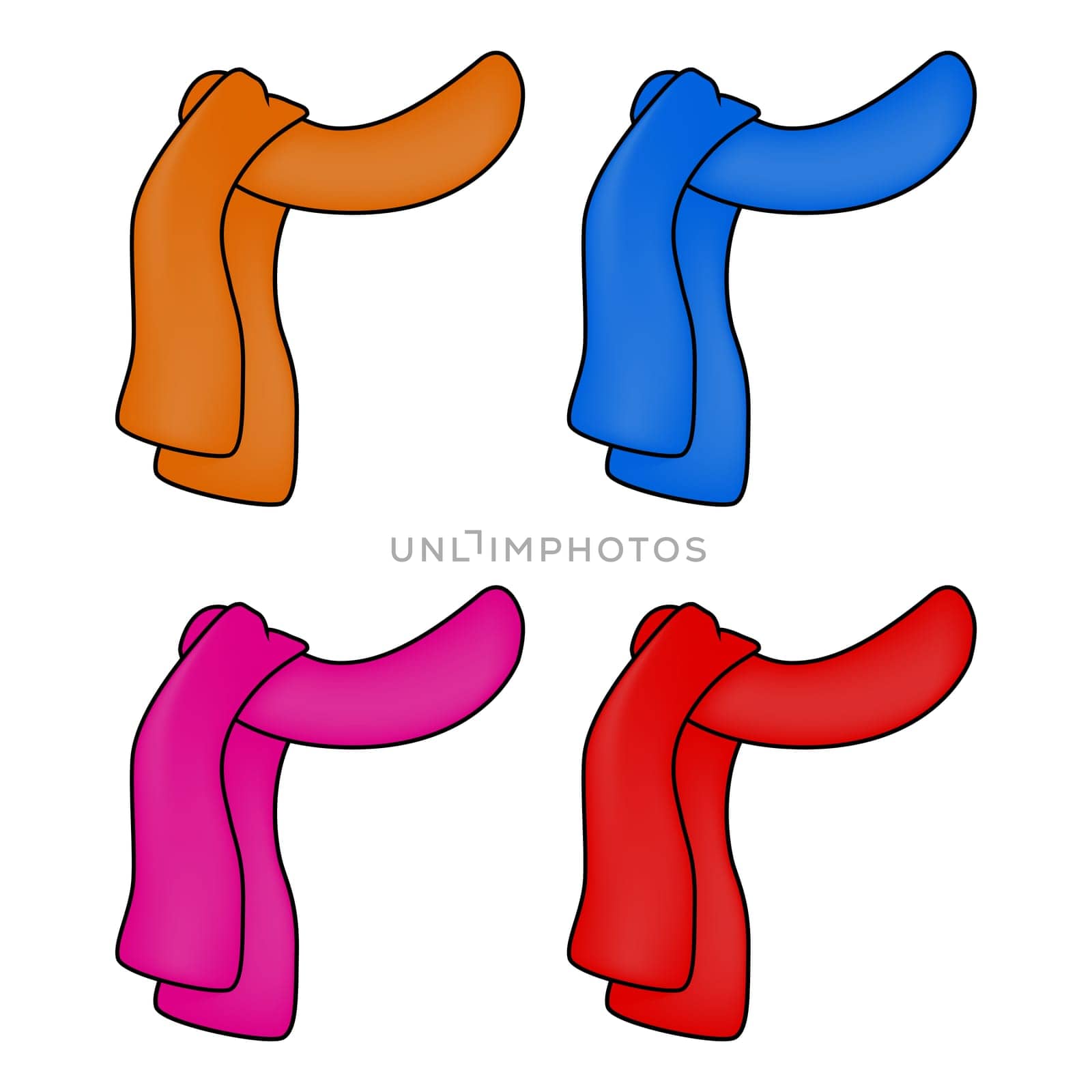 scarf icon, winter wool symbol, design. vector illustration isolated on white background. Different colors