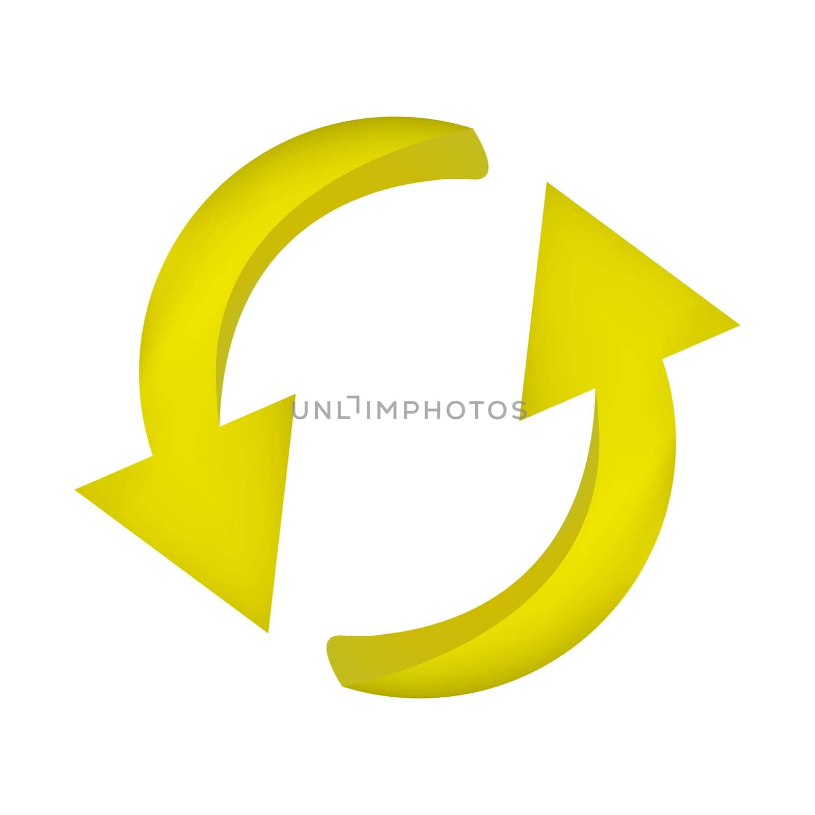 Arrow symbol, yellow icon clipart cycle business concept. Vector illustration isolated on white background.