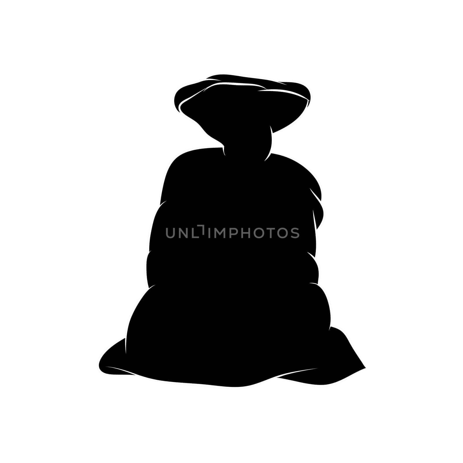 Santa bag, Christmas empty sack icon, symbol, design silhouette. Winter vector illustration isolated on white background.