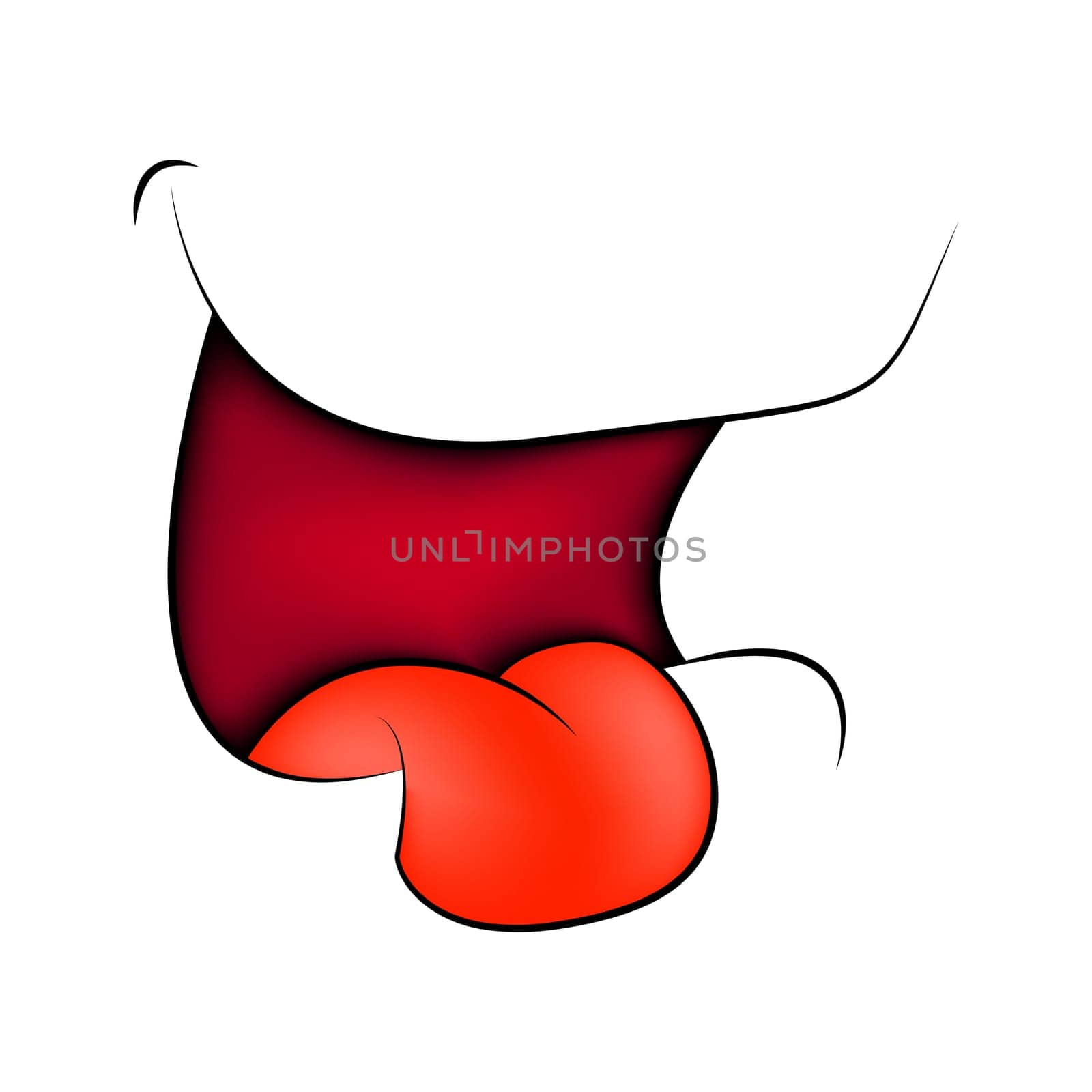 Cartoon smile, mouth, lips with teeth and tongue. vector illustration isolated on white background