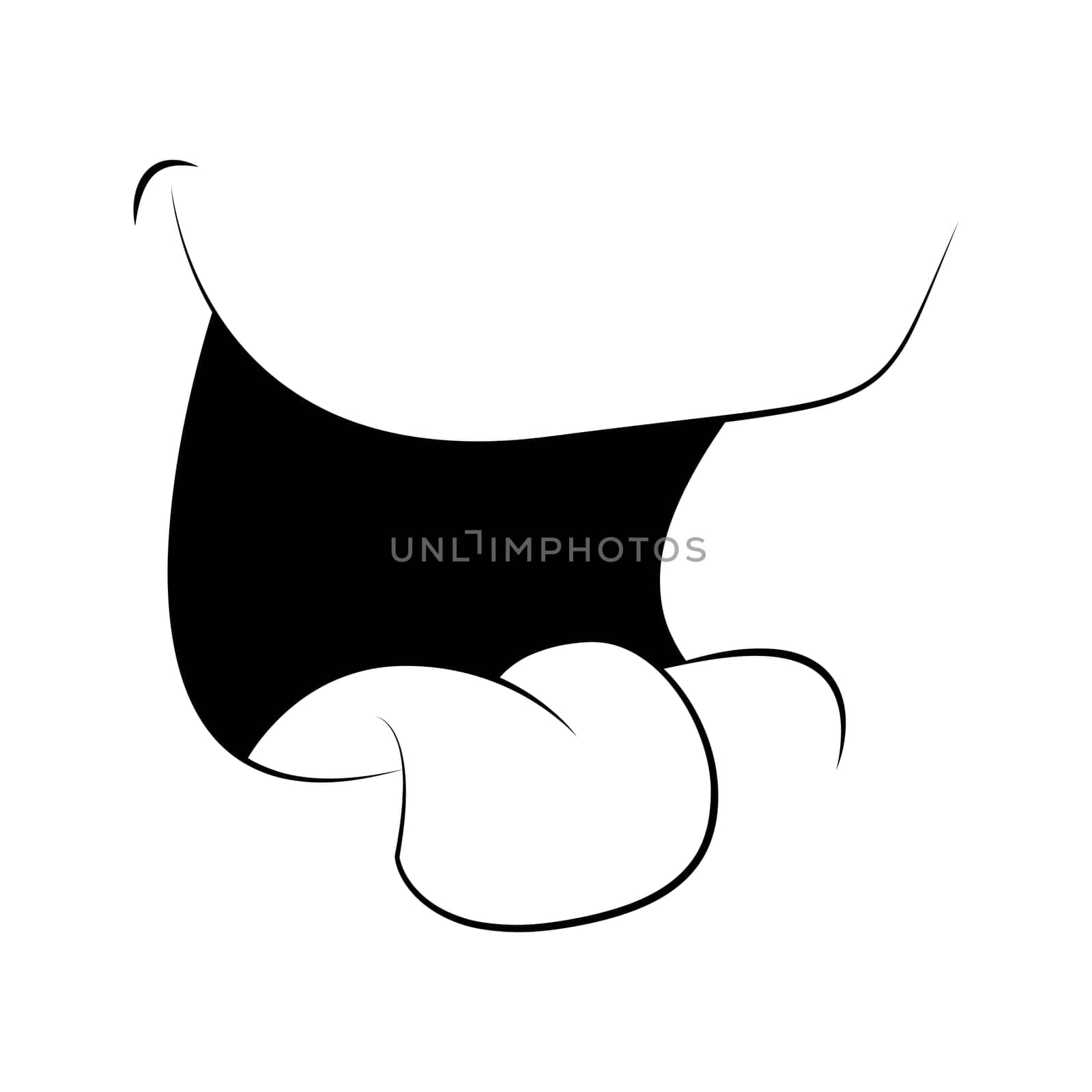 Cartoon smile, mouth, lips with teeth. vector silhouette, outline illustration isolated on white background