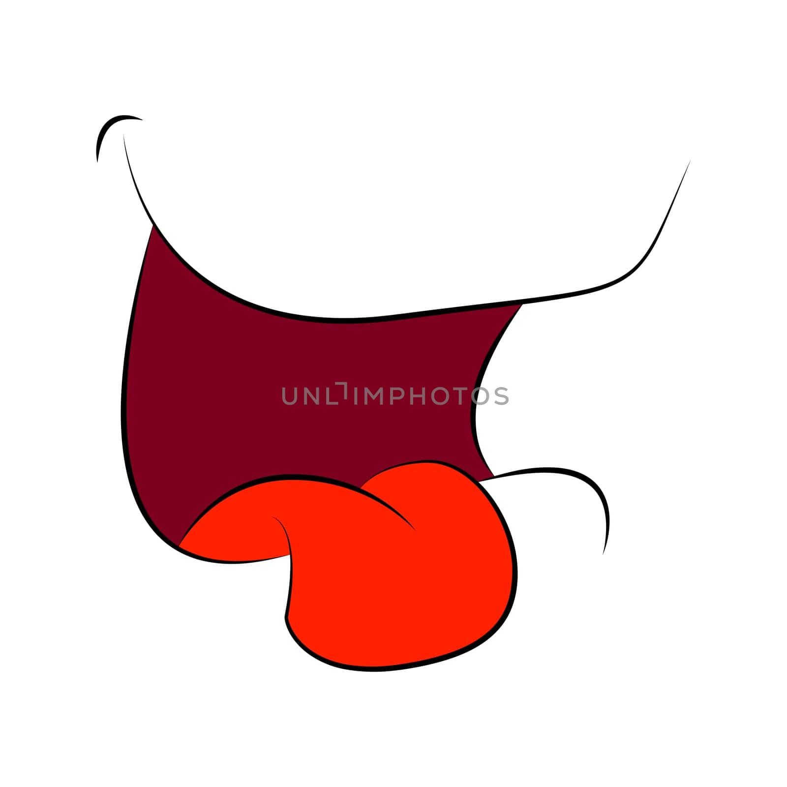 Cartoon smile, open mouth, lips with teeth and tongue. vector illustration isolated on white background