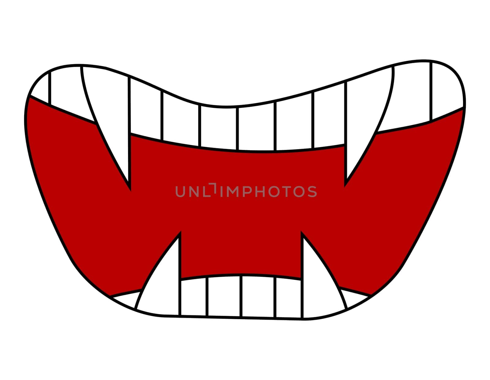Cartoon smile, mouth, lips with teeth. vector illustration isolated on white background