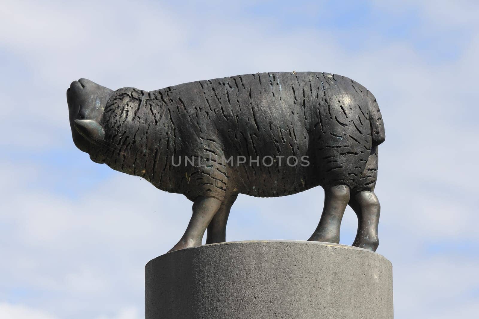 Lewedorp,Netherlands September 29,2015: At the entrance to the village,the statue of a sheep by the artist Wies de Bles.