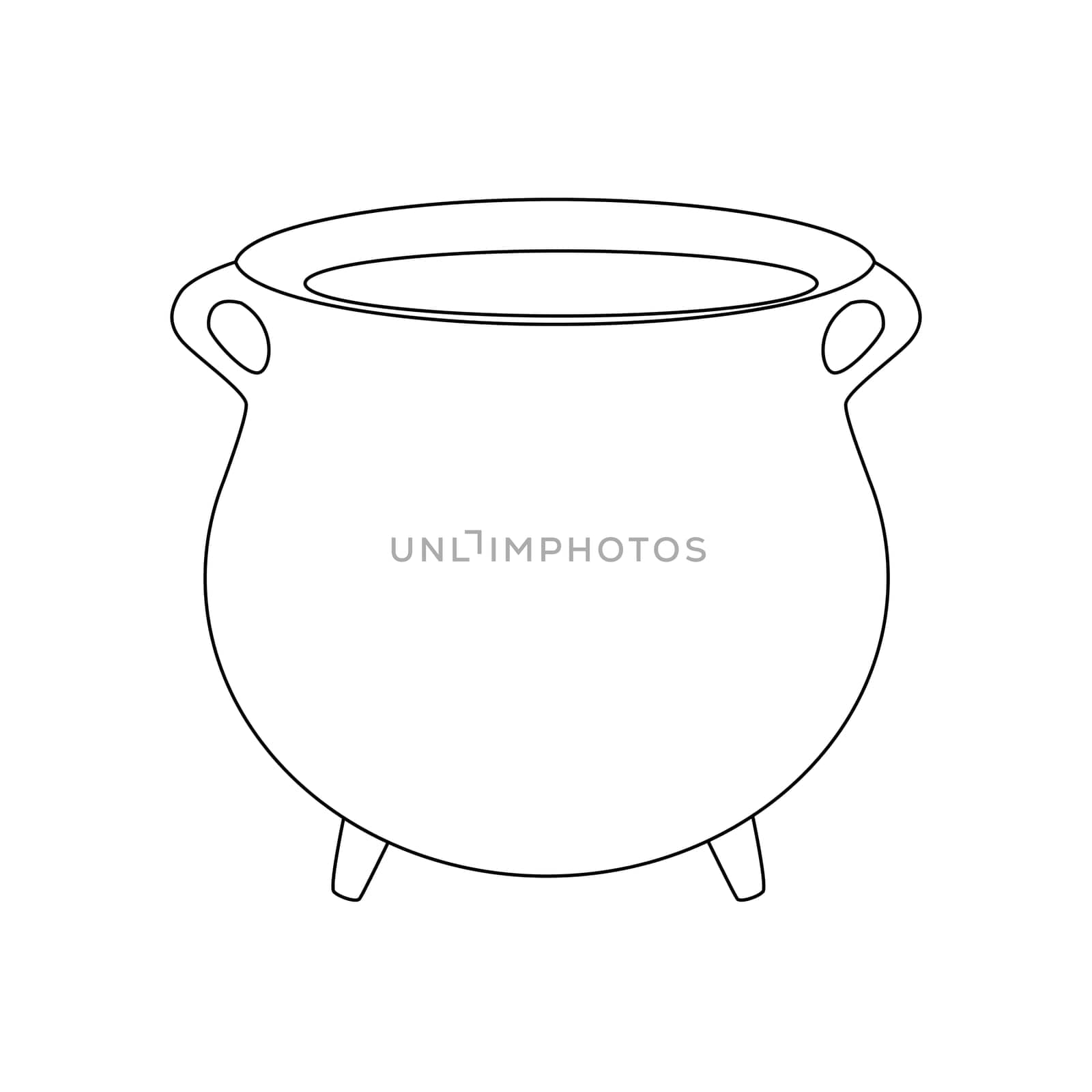 Empty witch cauldron, pot outline. Vector illustration isolated on white background.