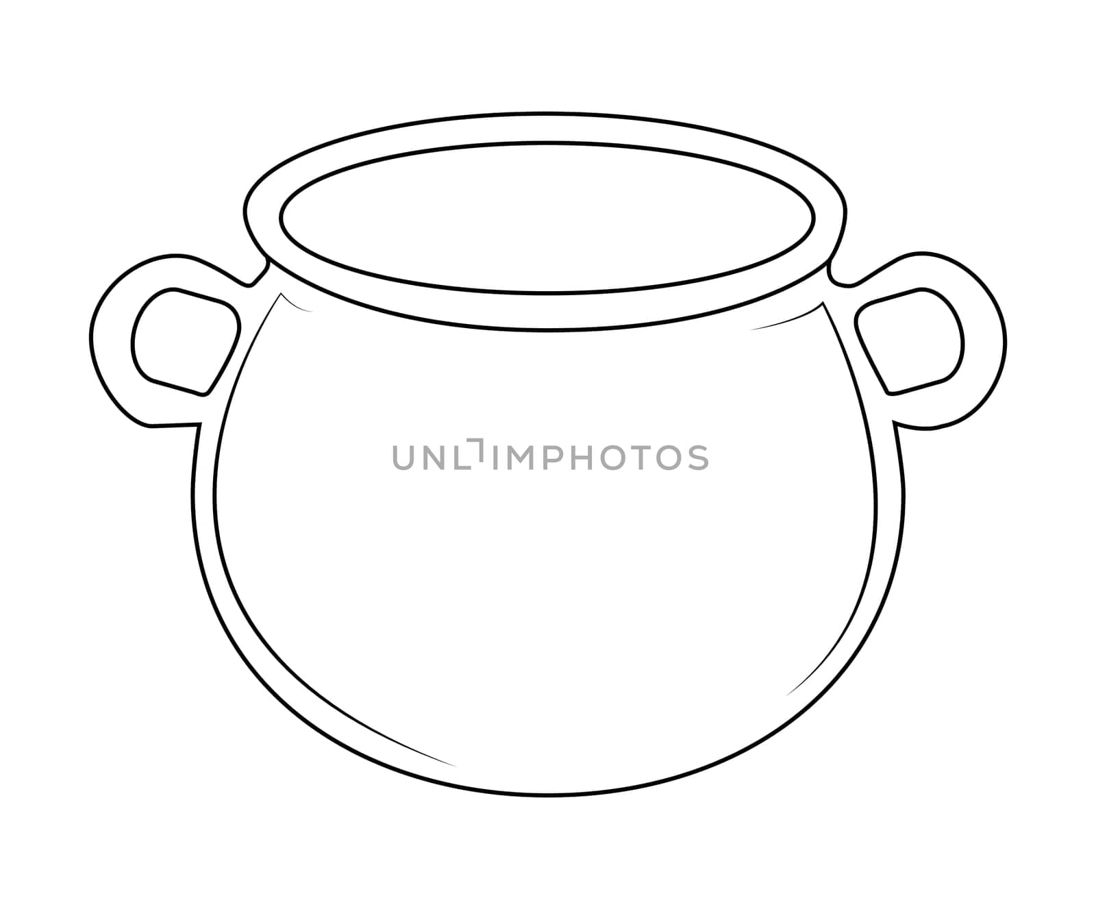 Empty witch cauldron, pot outline. Vector illustration isolated on white background.