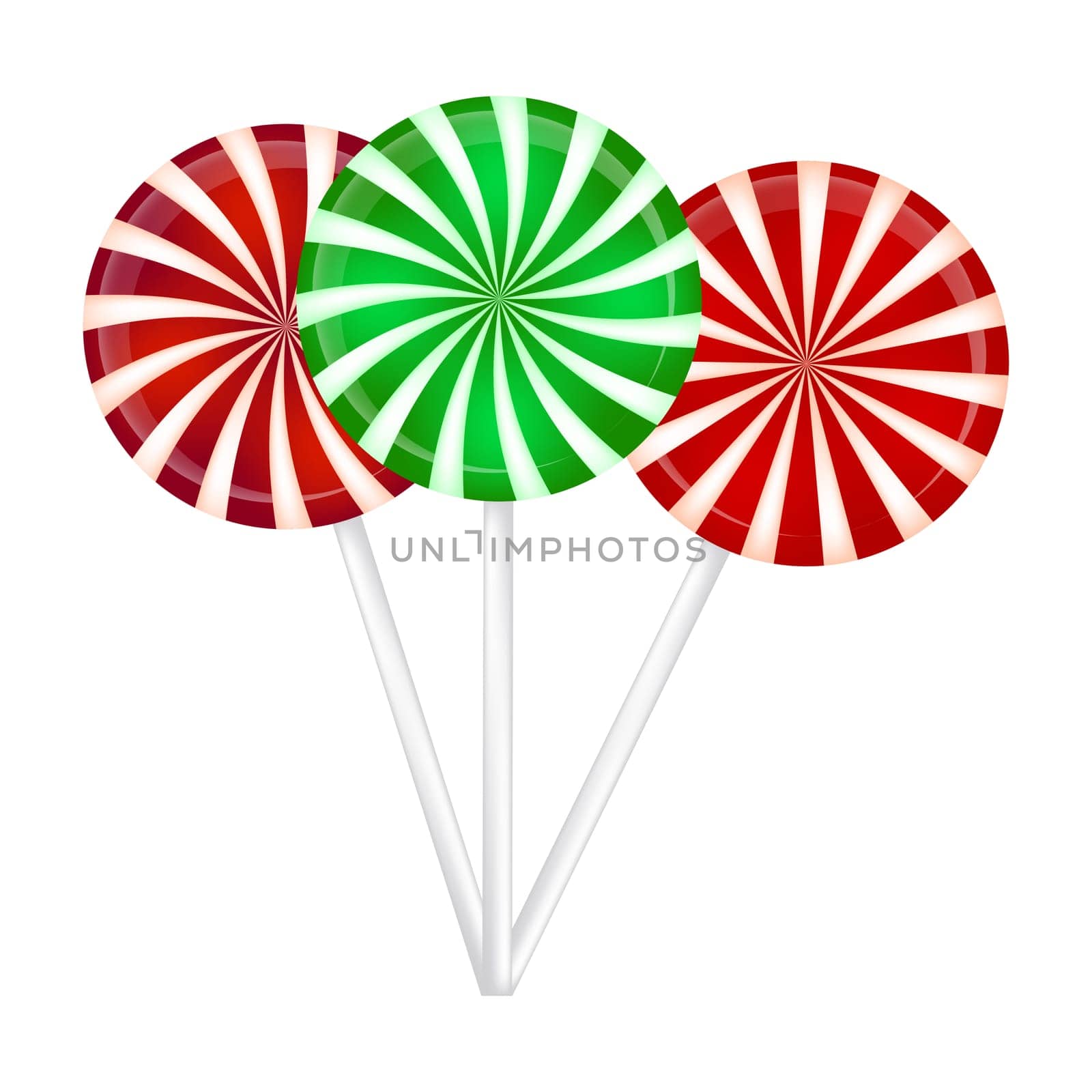 Christmas striped Lollipop set. Spiral sweet candy with stripes. Vector illustration isolated on a white background.