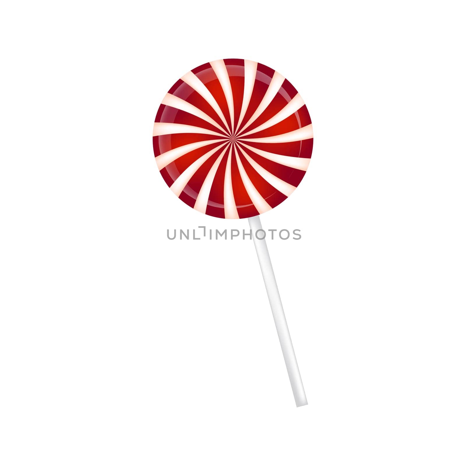 Lollipop striped in Christmas colours. Spiral sweet candy with red and white stripes. Vector illustration isolated on a white background.