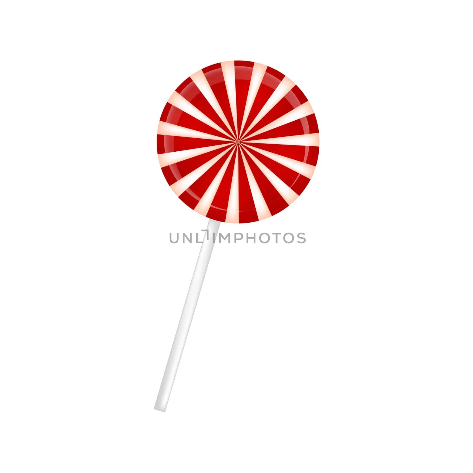 Lollipop striped in Christmas colours. Spiral sweet candy with red and white stripes. Vector illustration isolated on a white background.