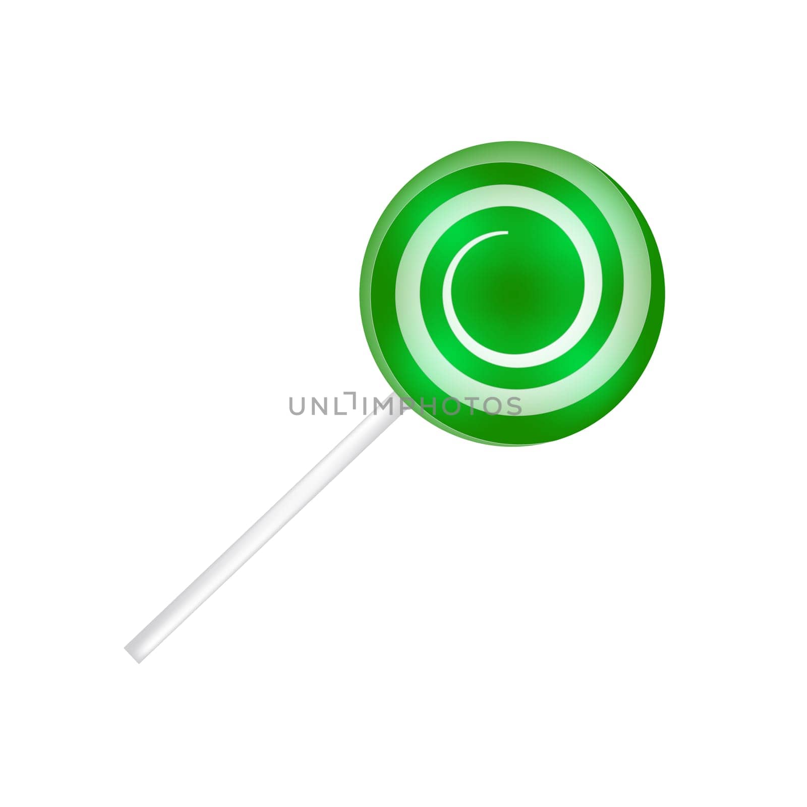 Lollipop striped in Christmas colours. Spiral sweet candy with green and white stripes. Vector illustration isolated on a white background.