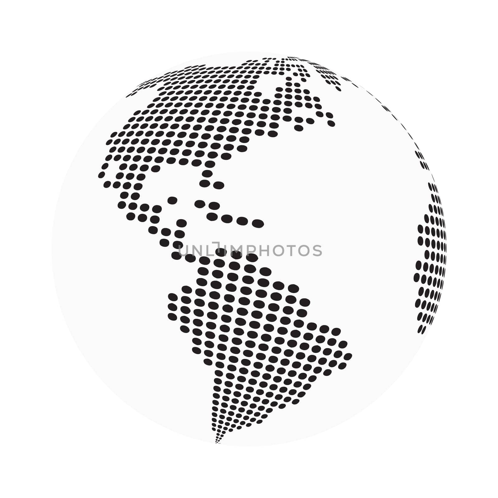 globe earth world map - abstract dotted vector background.  Black and white silhouette illustration