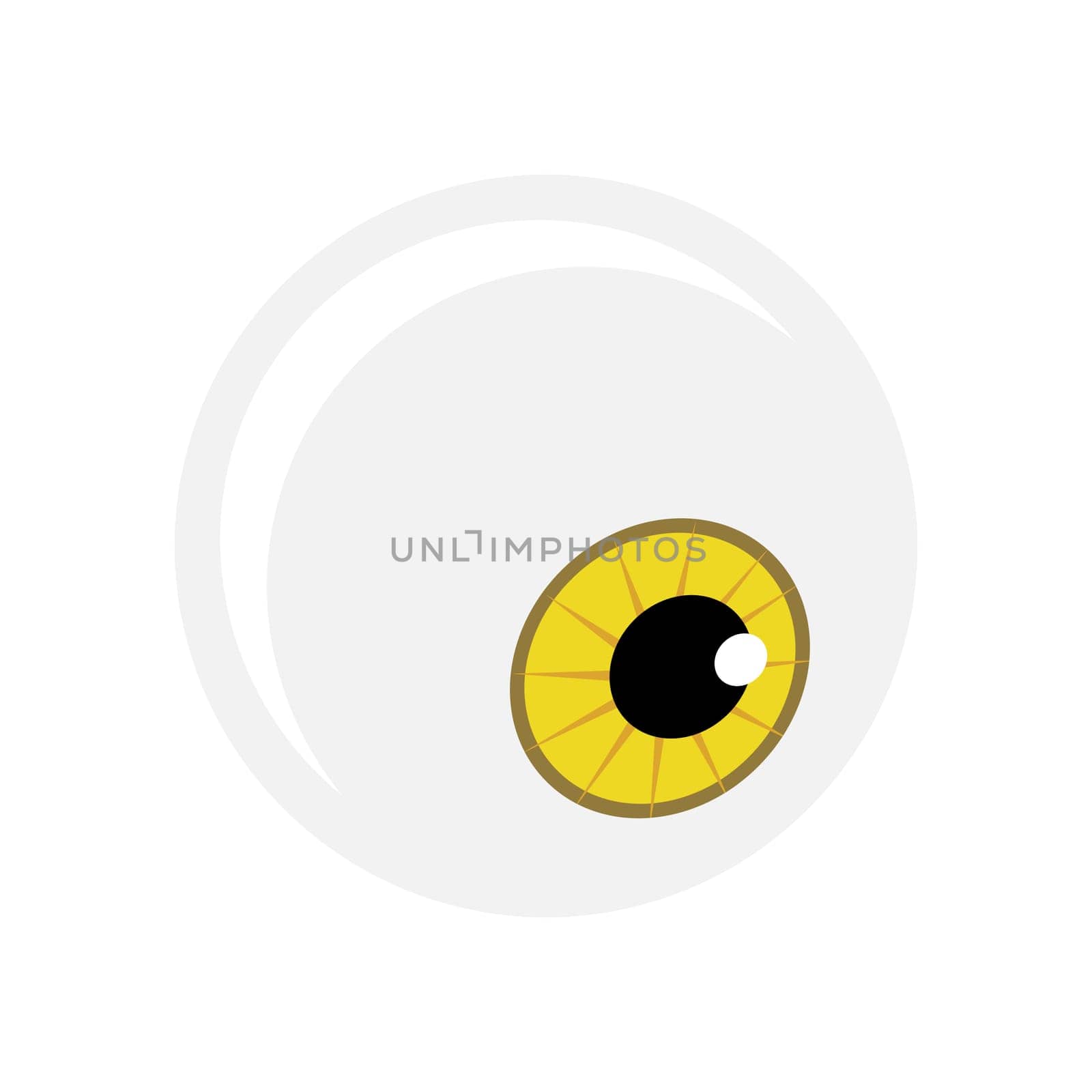 Halloween eyeball vector symbol. Yellow cartoon pupil eye illustration isolated on white background.