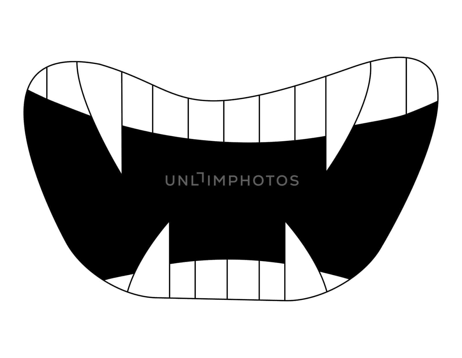 Cartoon smile, mouth, lips with teeth. vector silhouette, outline illustration isolated on white background