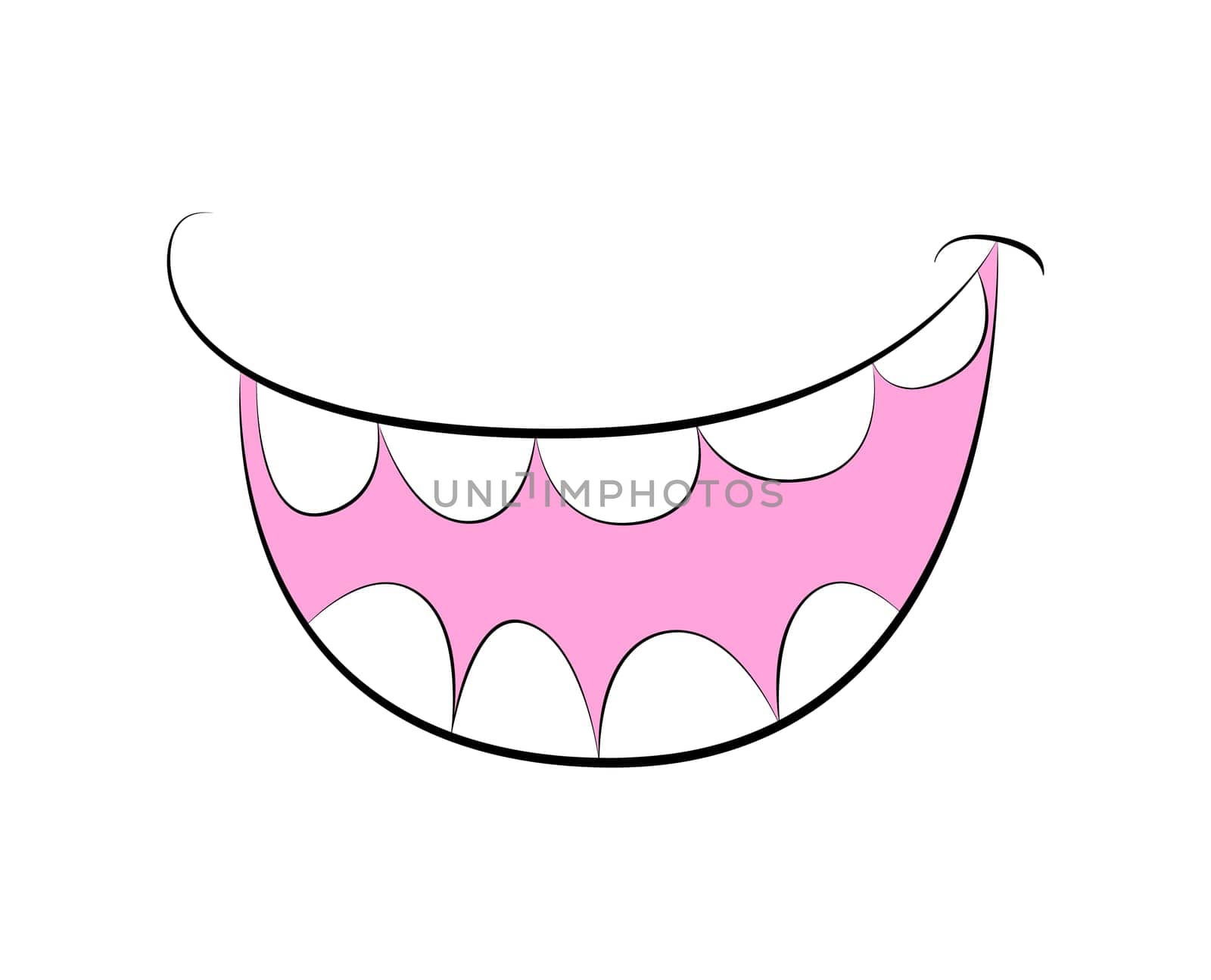 Cartoon smile, mouth, lips with teeth. vector illustration isolated on white background