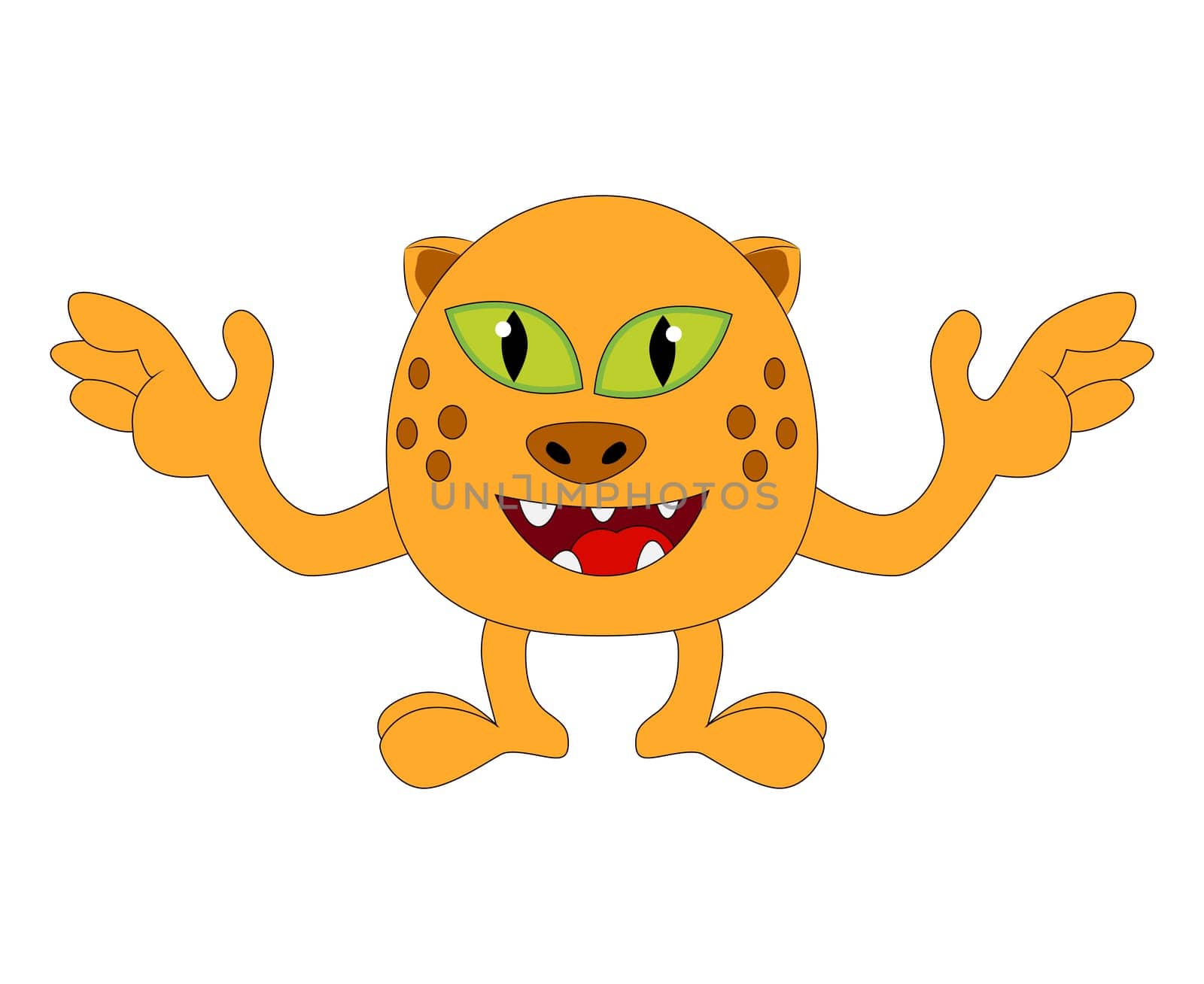 Halloween happy cartoon monster, funny, cute tiger, cat character vector illustration isolated on white background
