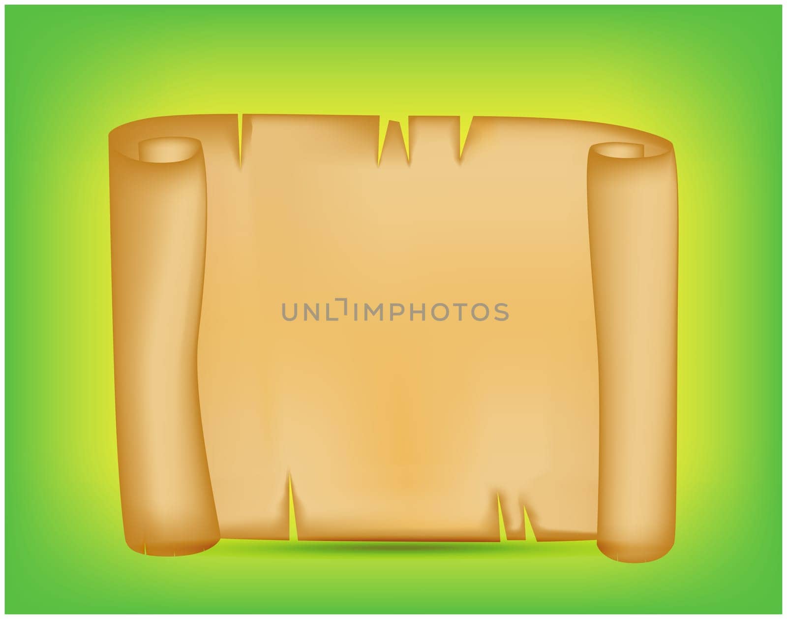 Banner, card with empty paper scroll on colorful background. Blank vector ancient scroll of parchment wallpaper. Poster or brochure for your design.