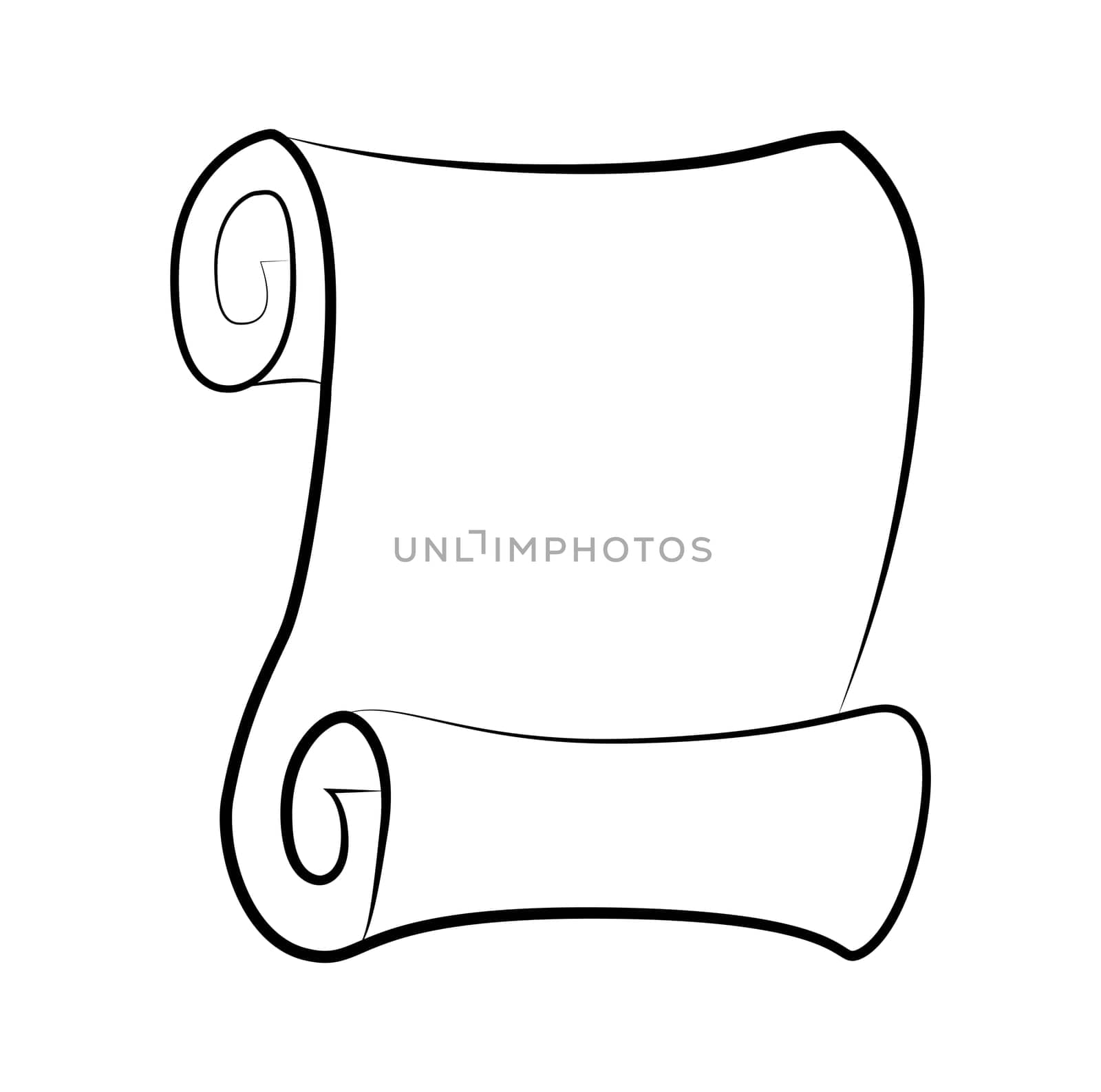 Vintage blank paper scroll silhouette vector isolated on white background. Empty parchment rolled up scroll, old paper sheet texture.