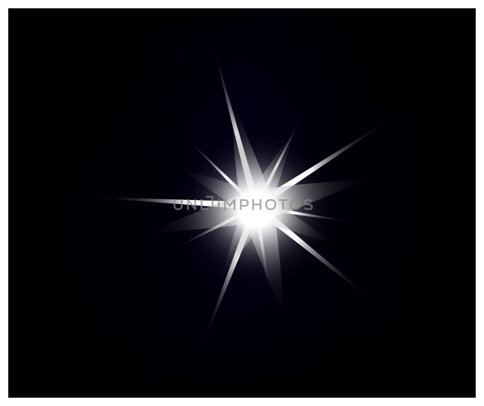 Vector sparkling and glowing light effect star on black background.