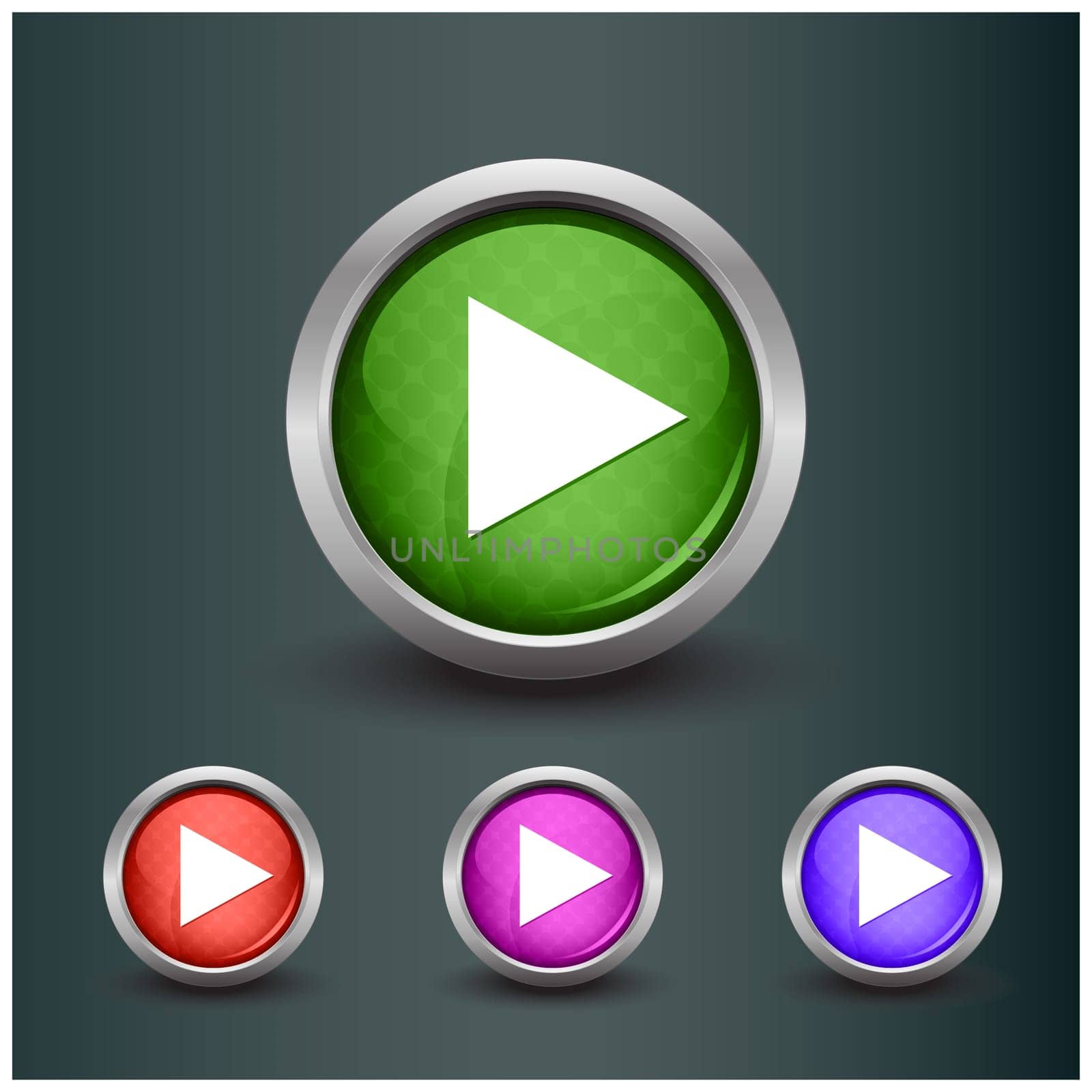 Set of isolated play, start glossy vector web buttons. Beautiful internet buttons.