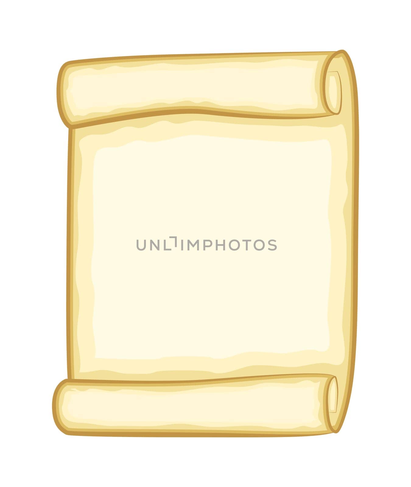 Paper scroll clipart vector isolated on white background. Empty, blank parchment rolled up scroll, old paper sheet texture.