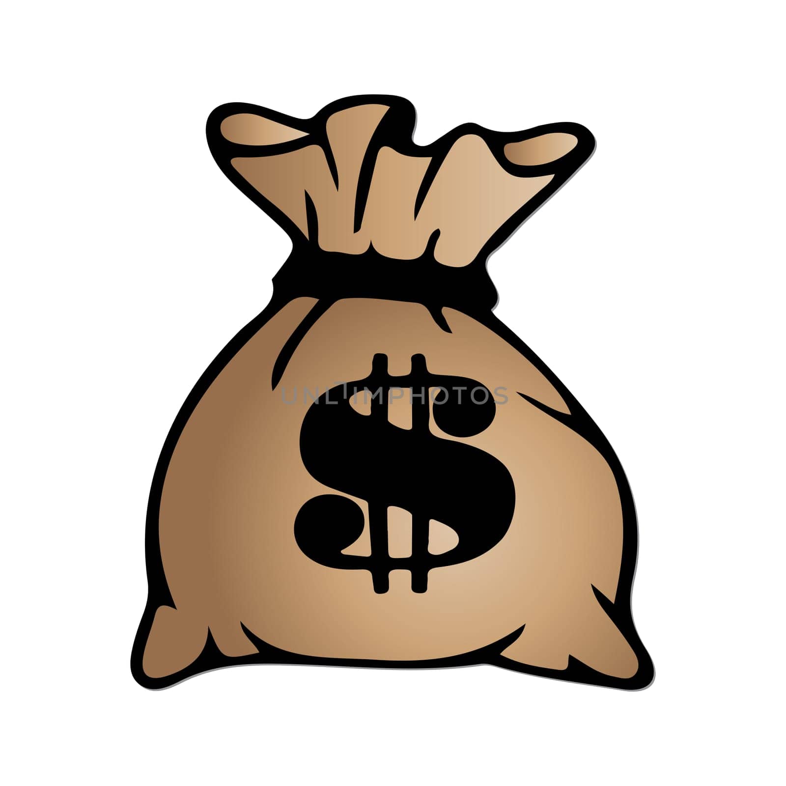 Brown money bag icon with dollar sign isolated on white background. Vector illustration.