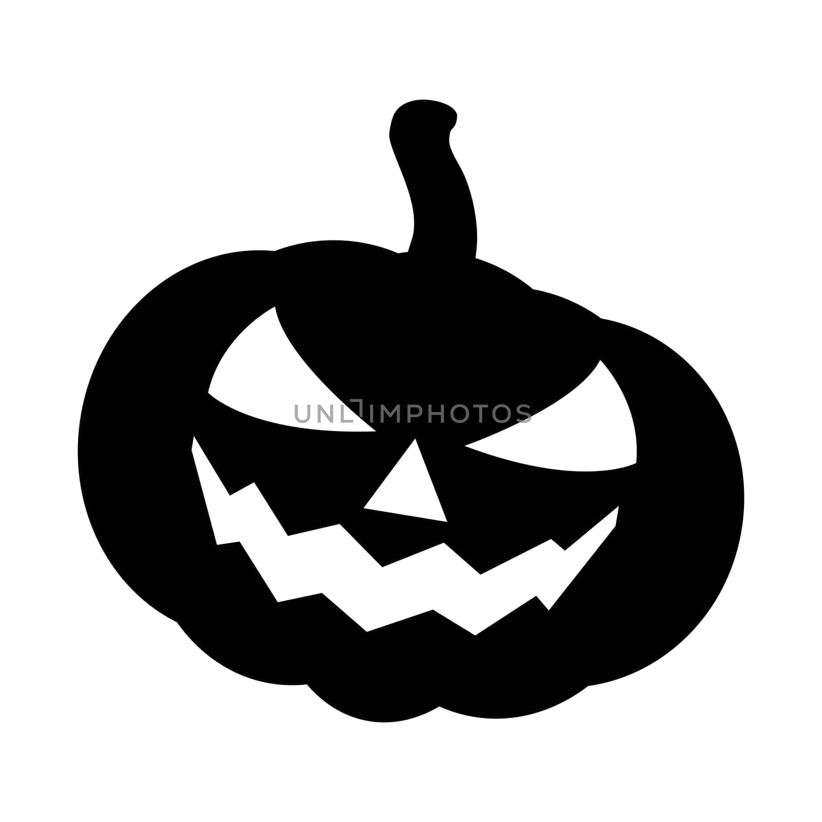 Halloween pumpkin silhouette vector illustration, Jack O Lantern  isolated on white background. Scary orange picture with eyes.