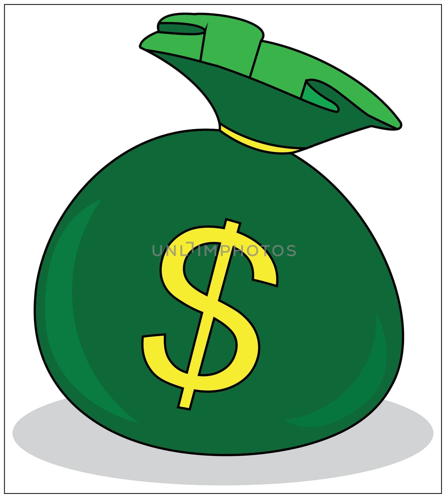 Green money bag icon with dollar sign isolated on white background. Vector illustration.