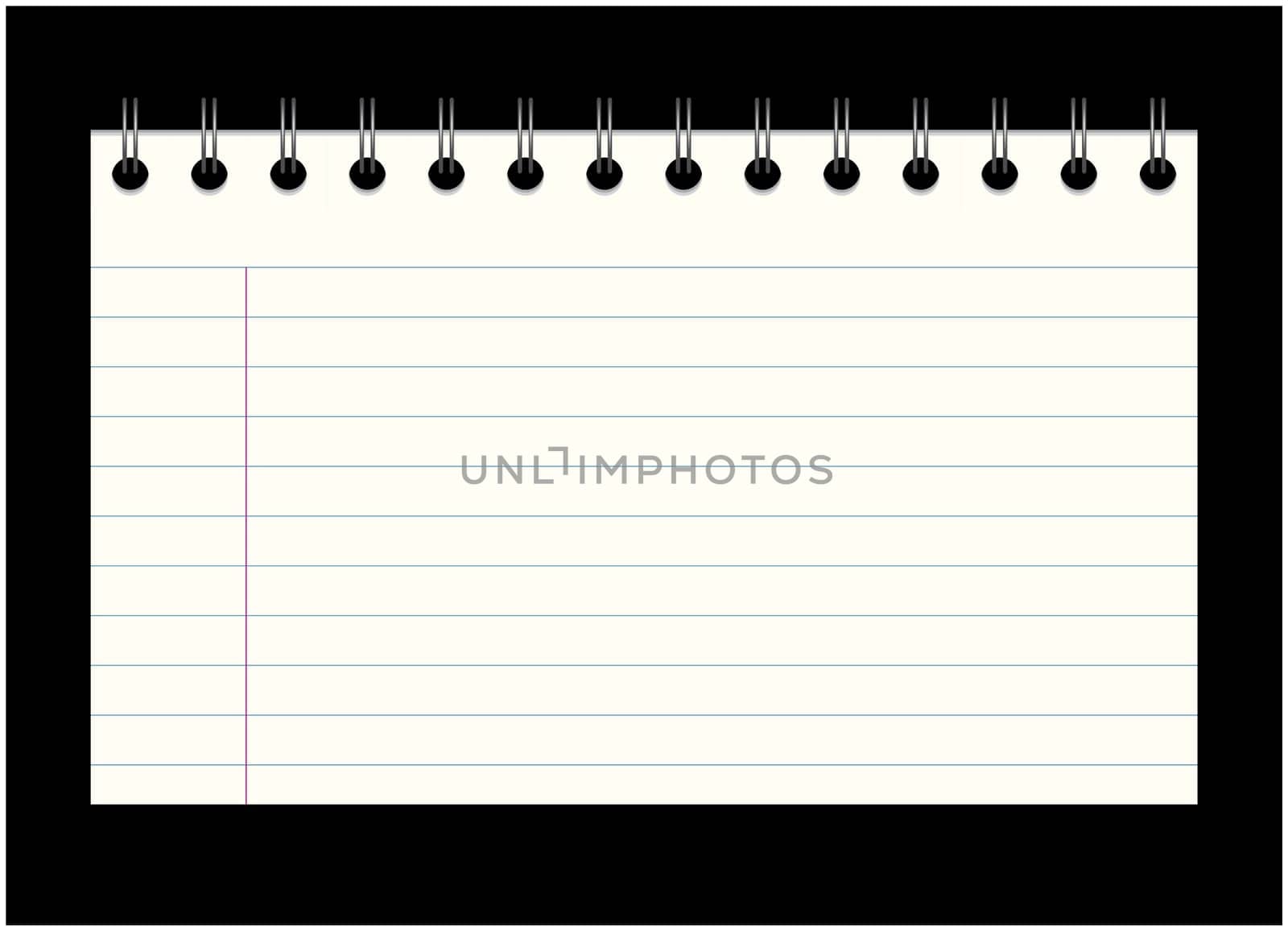 Image of empty school, office card out of the notebook, note. Cartoon illustration isolated on black background.