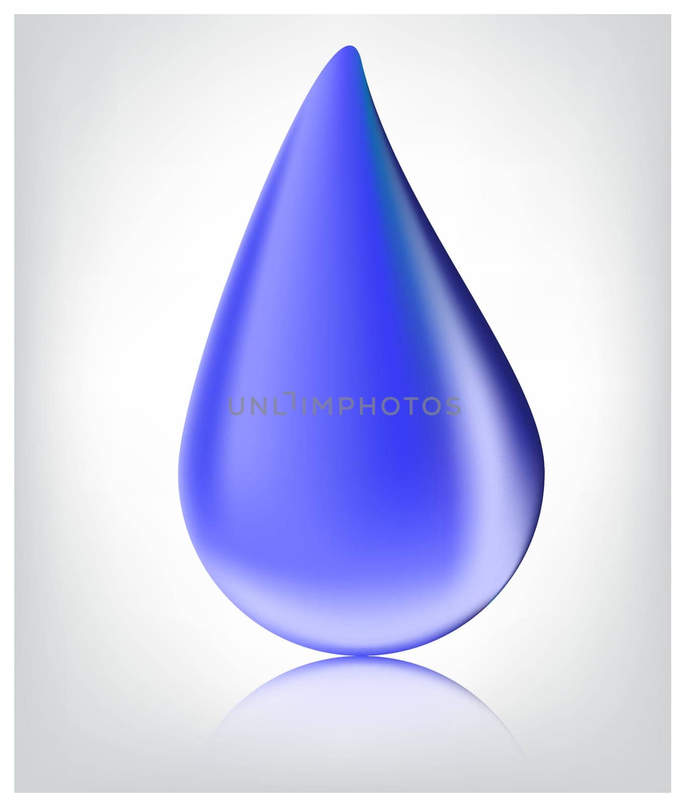 Blue realistic vector water drop  on white background.