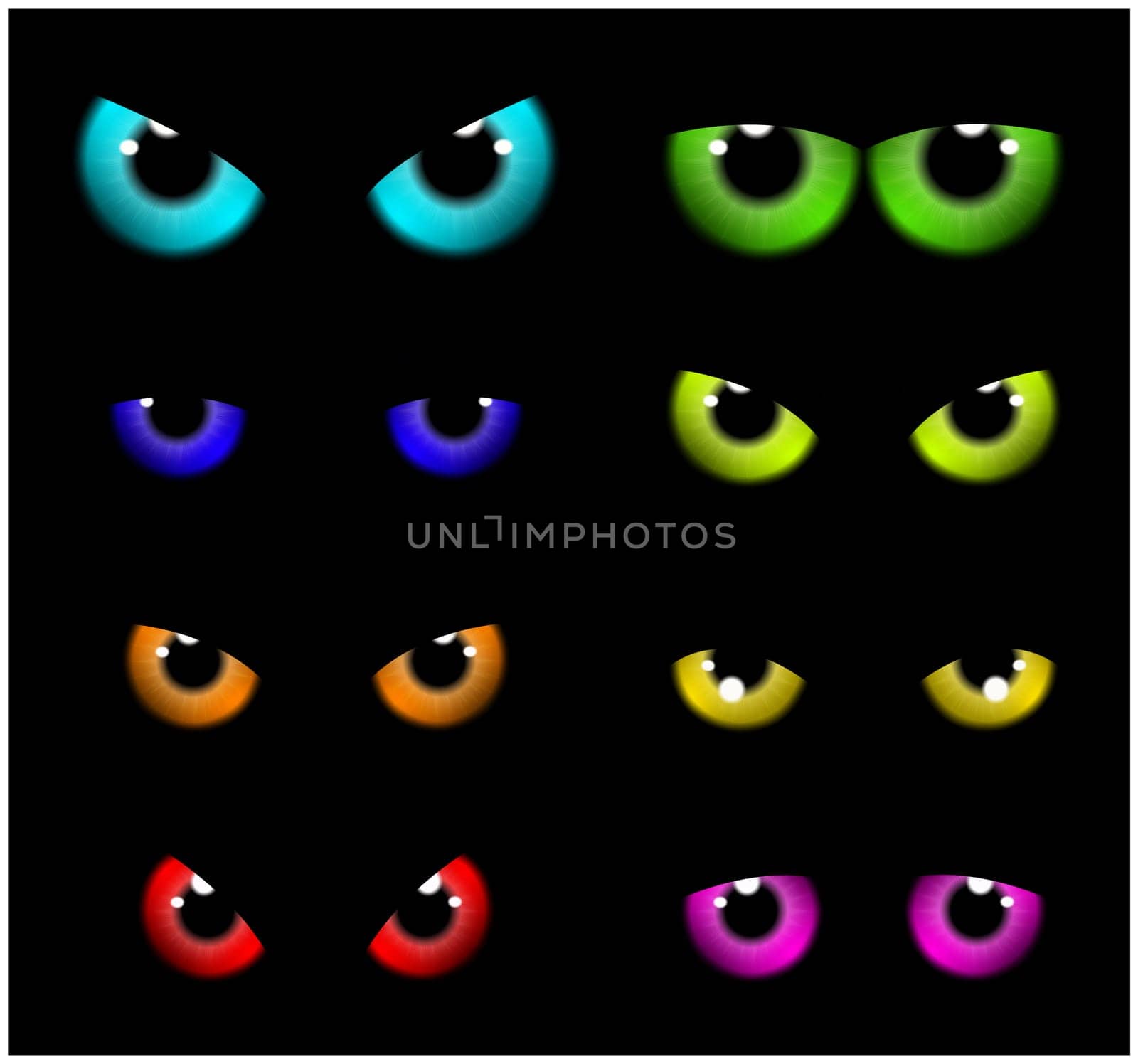 Image of Happy Halloween  spooky background Flat design. Vector illustration of invitation card with scary eyes, eyeballs, iris.