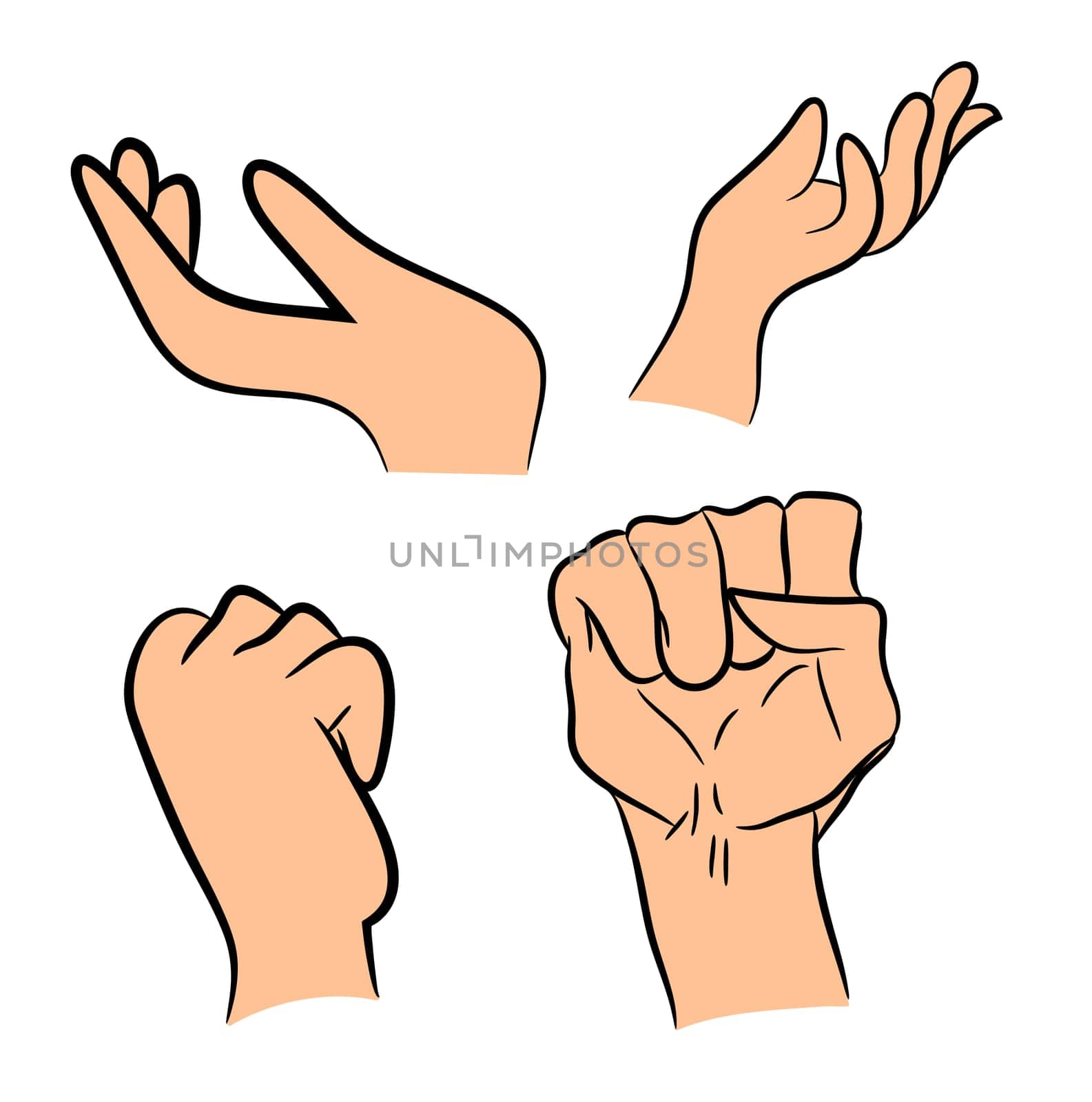 Image of cartoon human hand gesture set. Vector illustration isolated on white background.