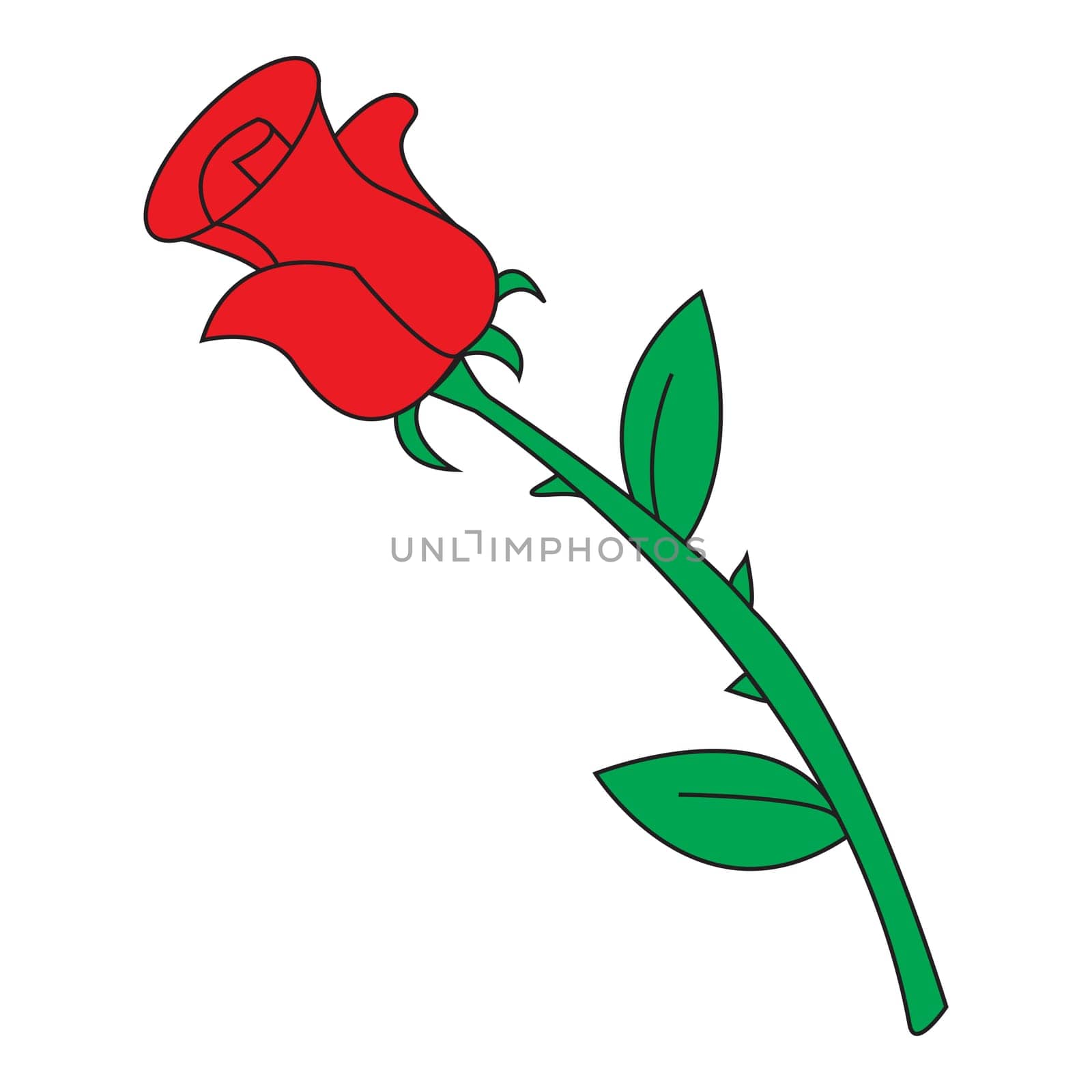 Image of cartoon red rose icon. Vector illustration isolated on white background.