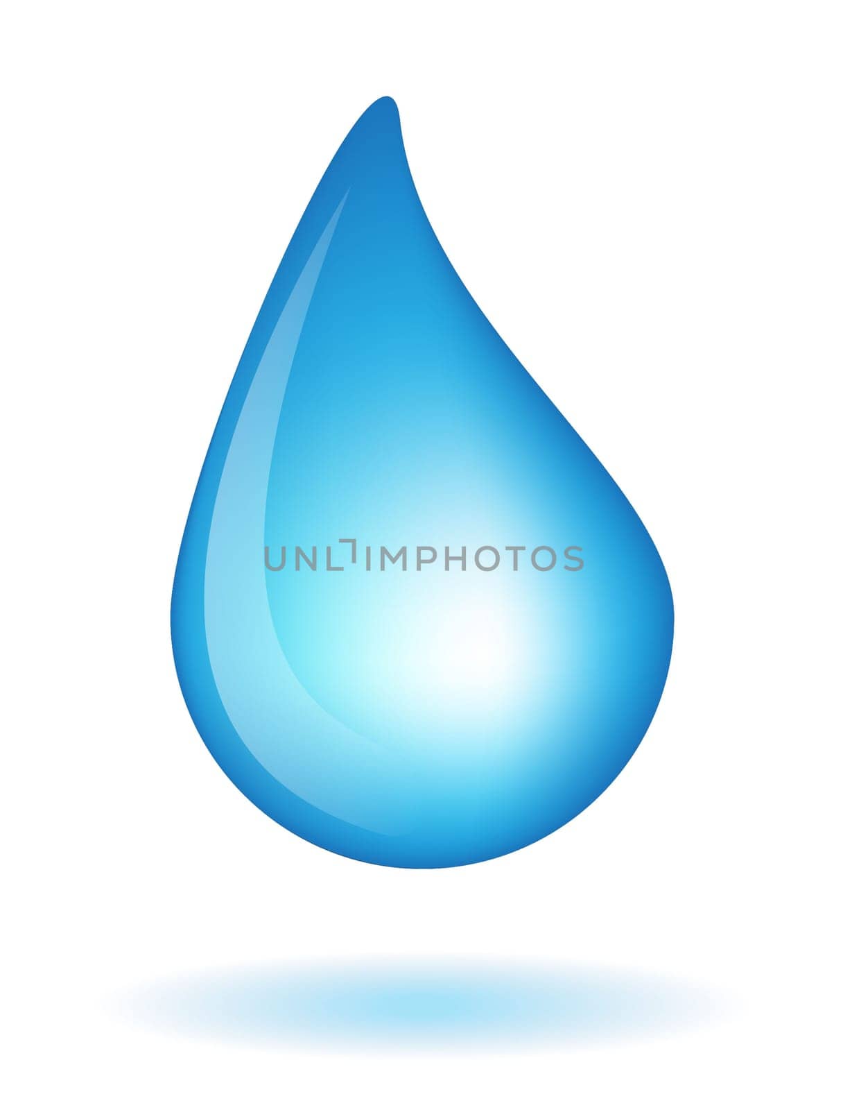 Blue realistic vector water drop isolated on white background.
