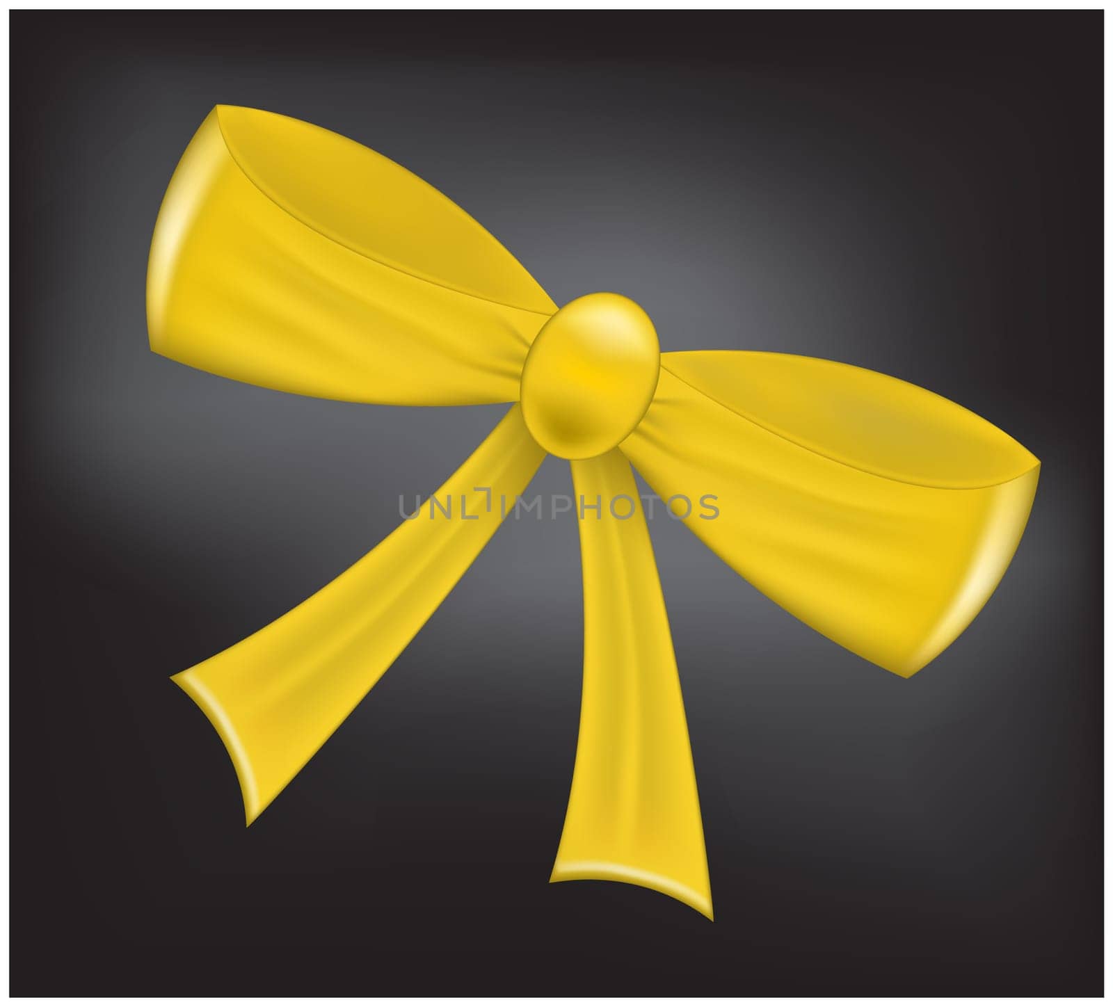 Yellow realistic  ribbon bow on dark background. Vector illustration