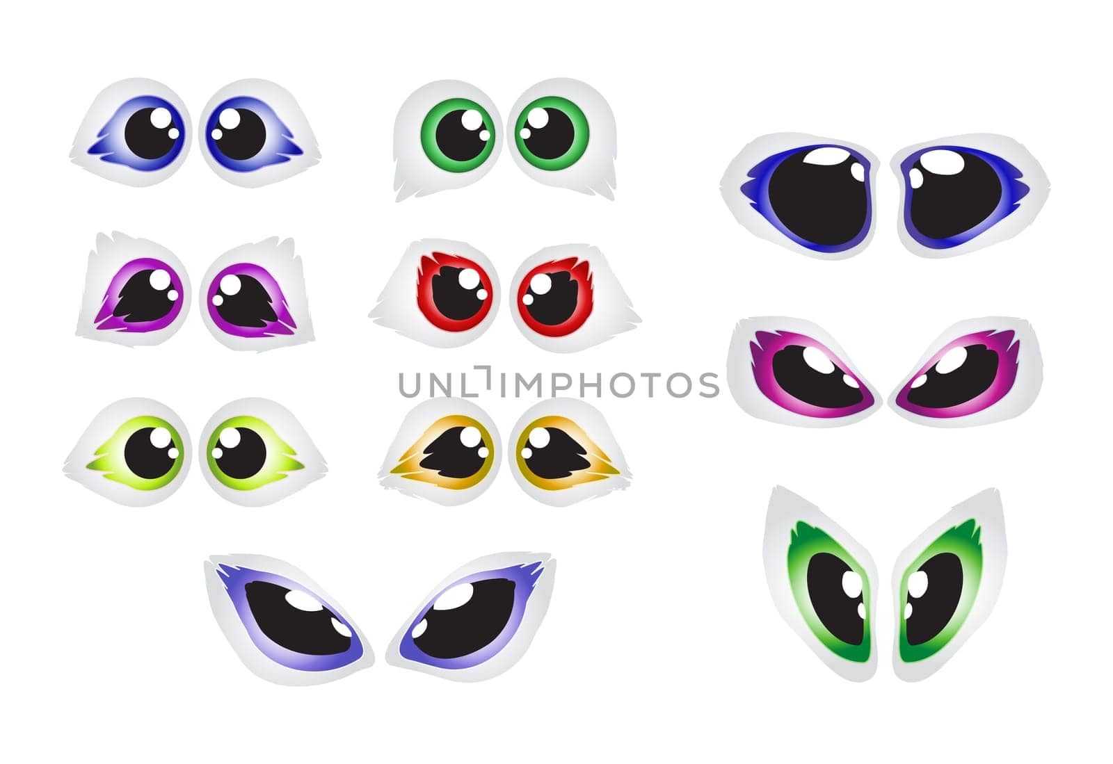 Vector cartoon eyes set isolated on white background