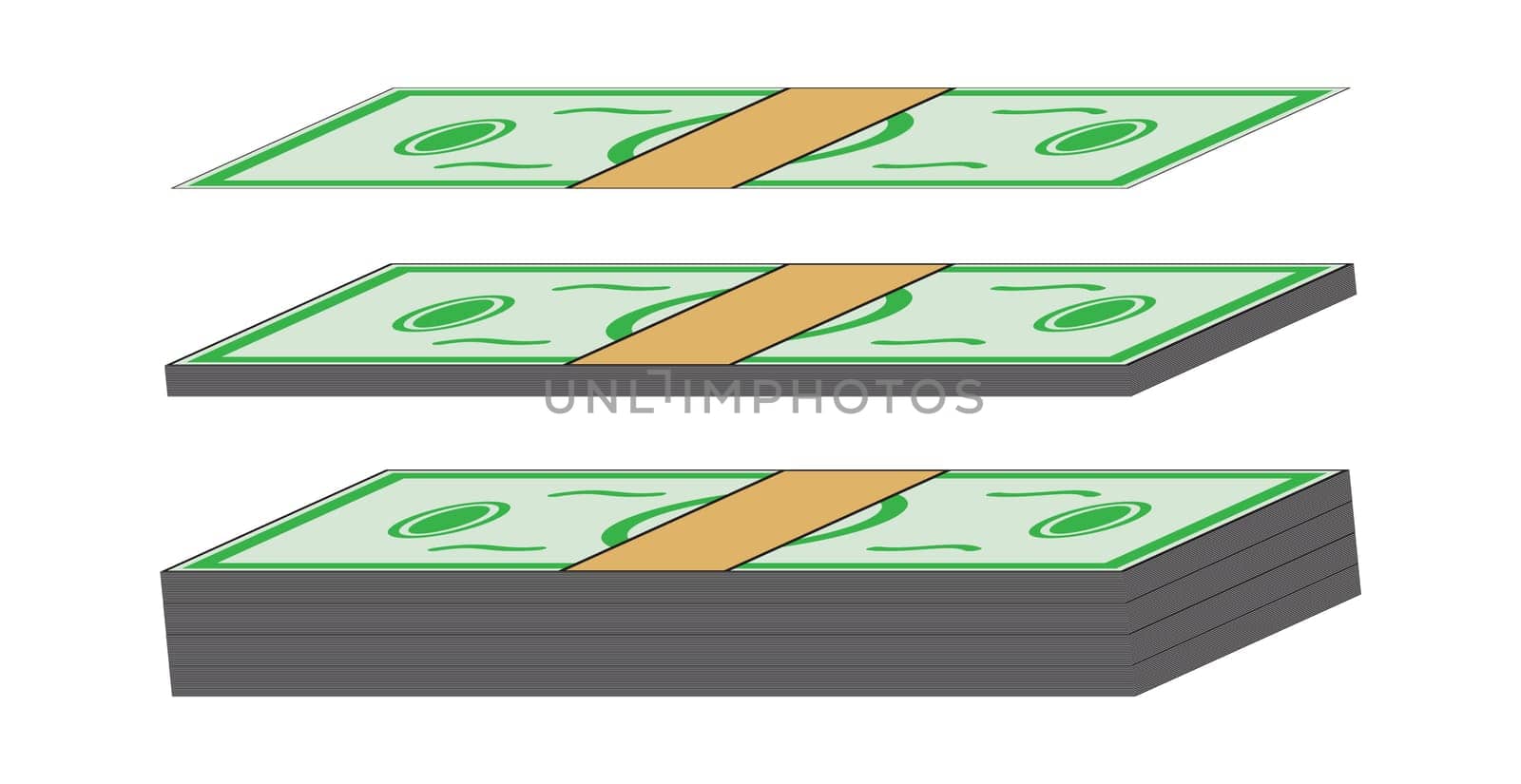 Cartoon money, dollar banknote, paper bill. Vector illustration isolated on white background