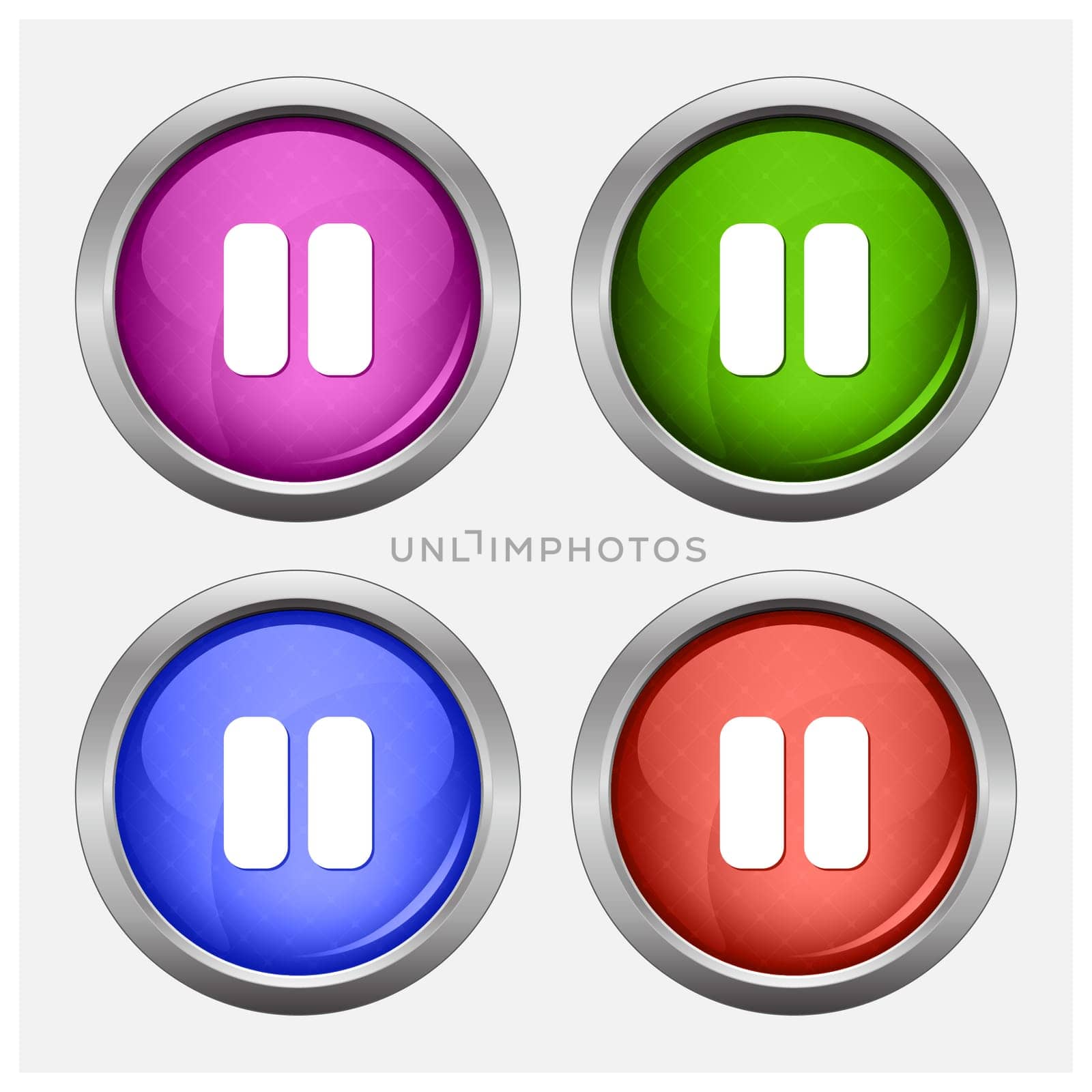 Set of isolated pause glossy vector web buttons. Beautiful internet buttons.